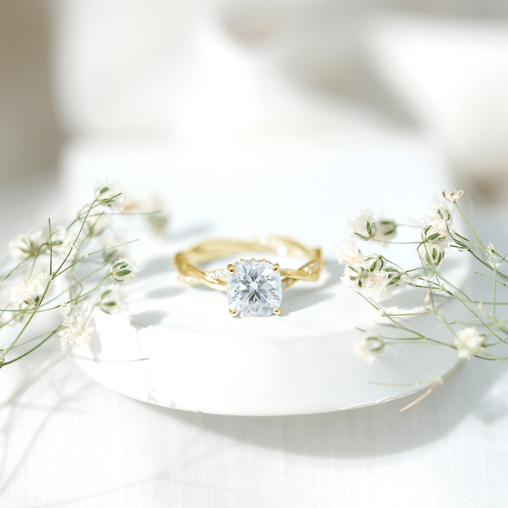 8 MM Moissanite Cushion Cut Hidden Halo Engagement Rings