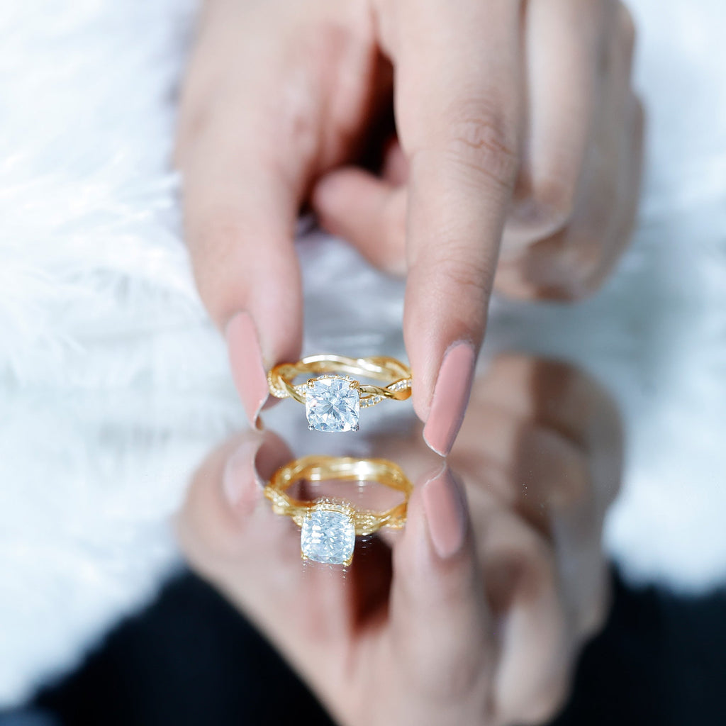 8 MM Moissanite Cushion Cut Hidden Halo Engagement Rings
