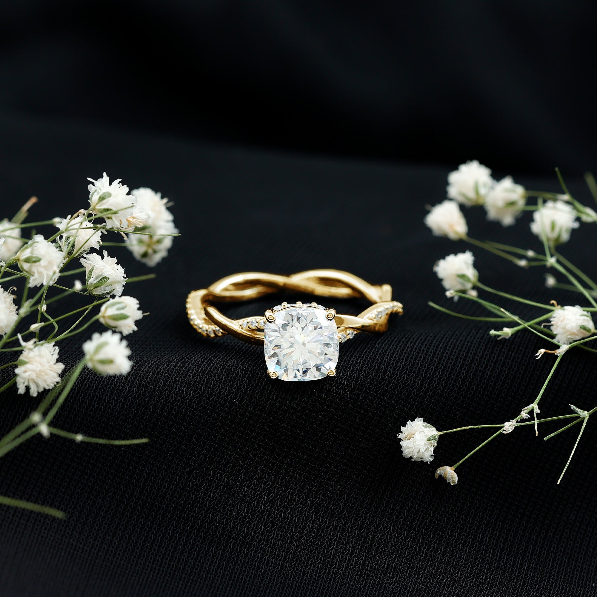 8 MM Moissanite Cushion Cut Hidden Halo Engagement Rings