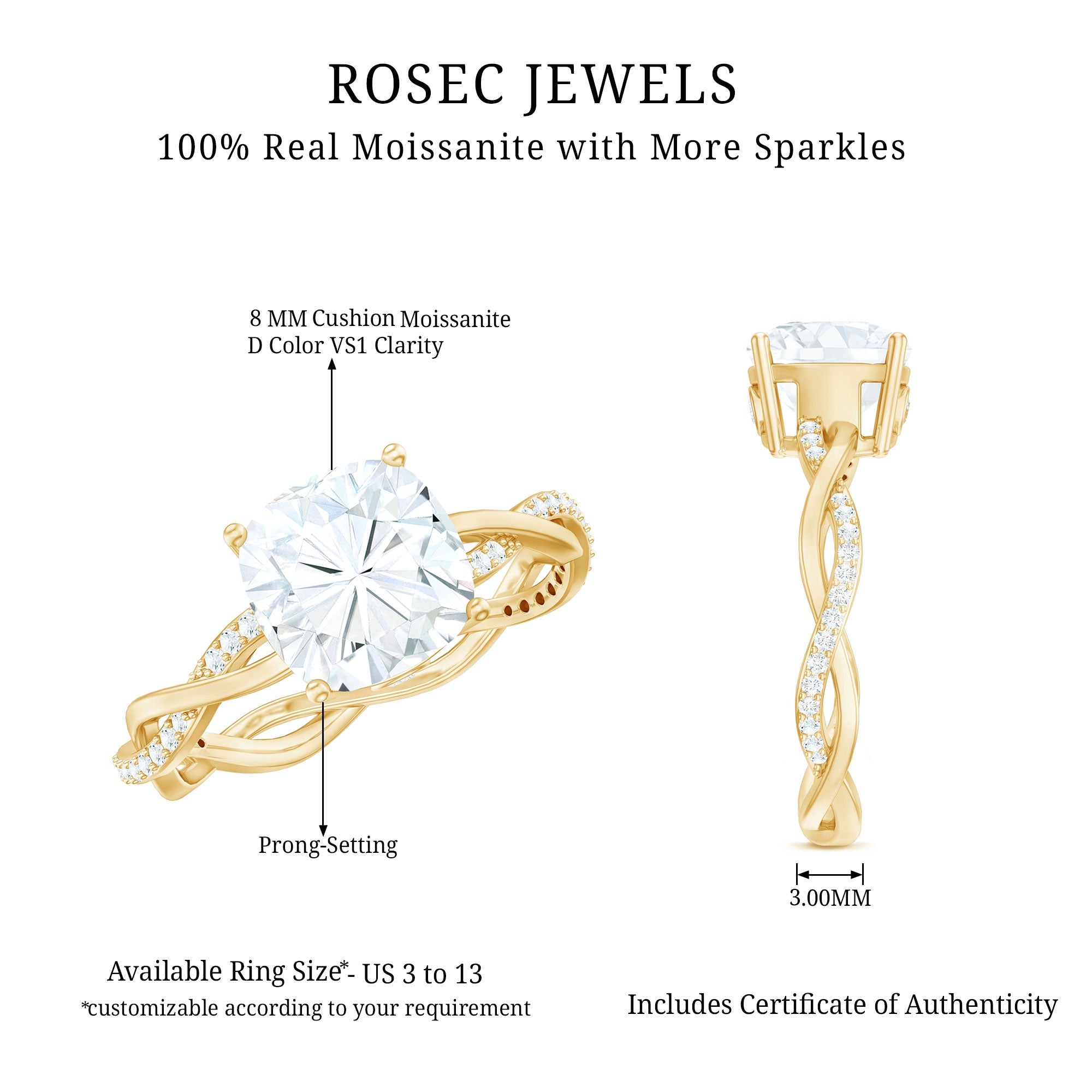 Cushion Cut Solitaire Moissanite Engagement Ring For Her