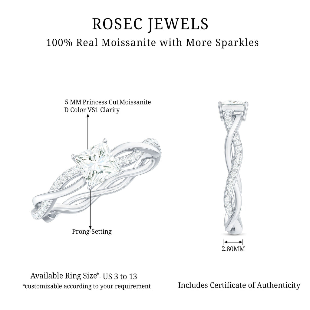 Princess Cut Moissanite Solitaire Braided Promise Ring
