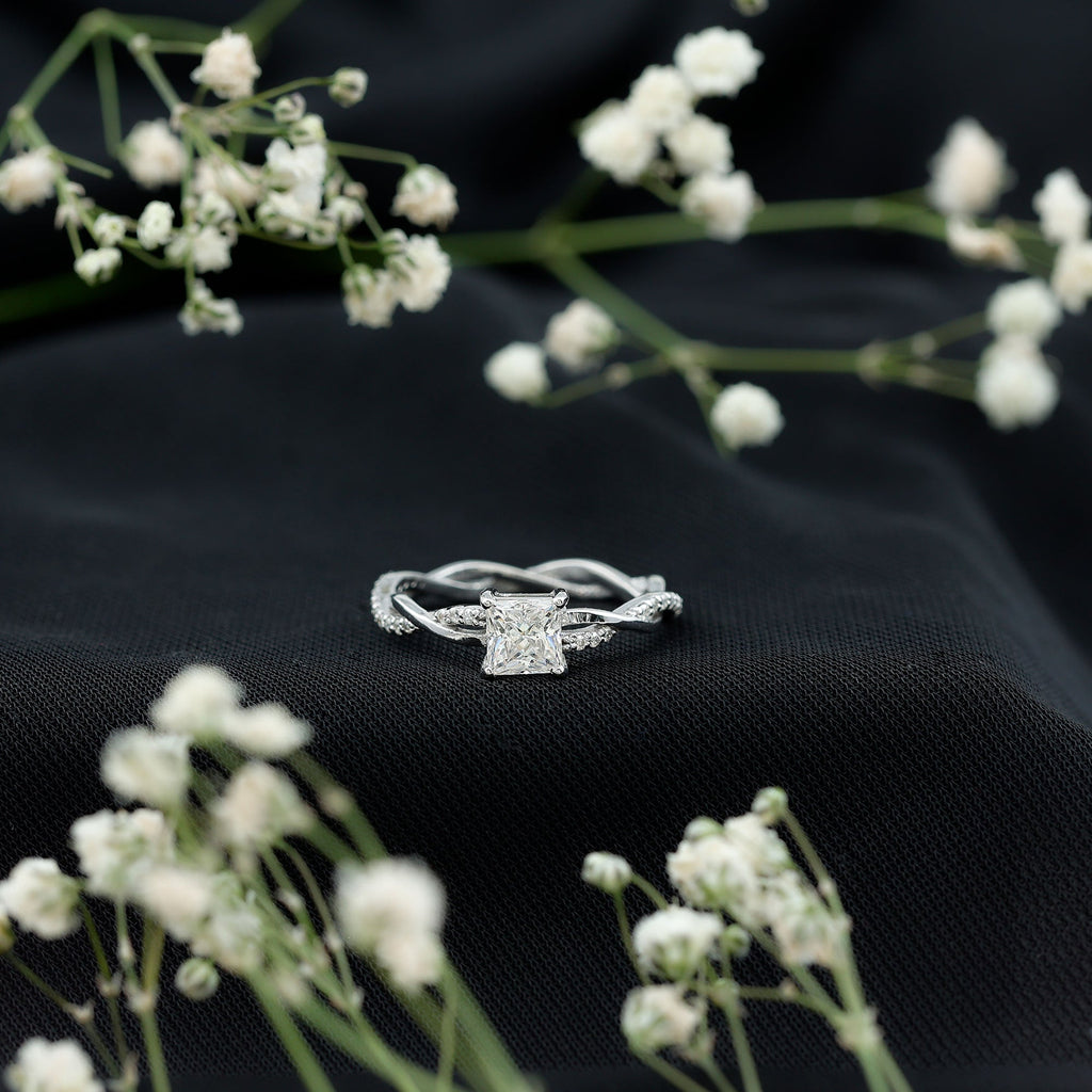 Princess Cut Moissanite Solitaire Braided Promise Ring