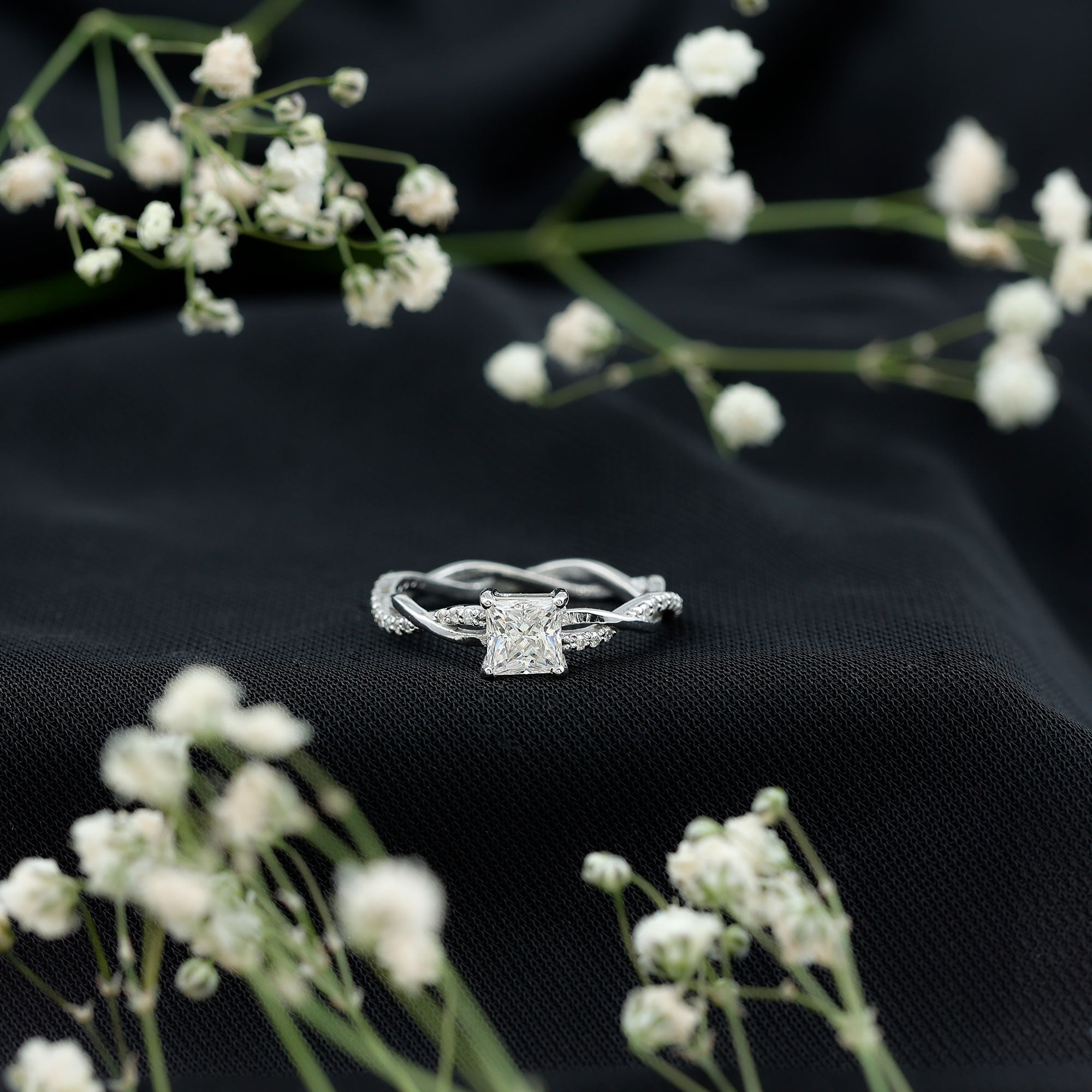 Princess Cut Moissanite Solitaire Braided Promise Ring