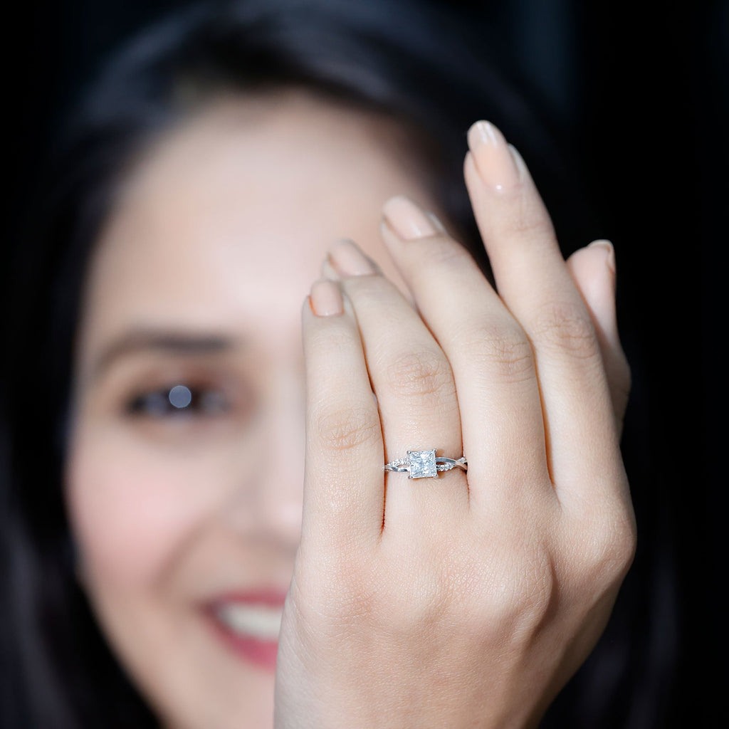 Princess Cut Moissanite Solitaire Braided Promise Ring