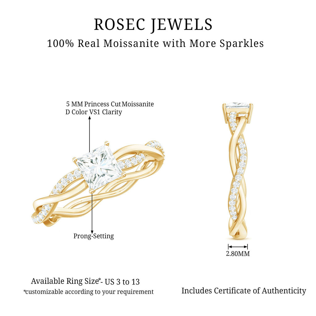 Princess Cut Moissanite Solitaire Braided Promise Ring