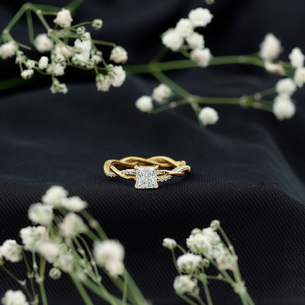 Princess Cut Moissanite Solitaire Braided Promise Ring