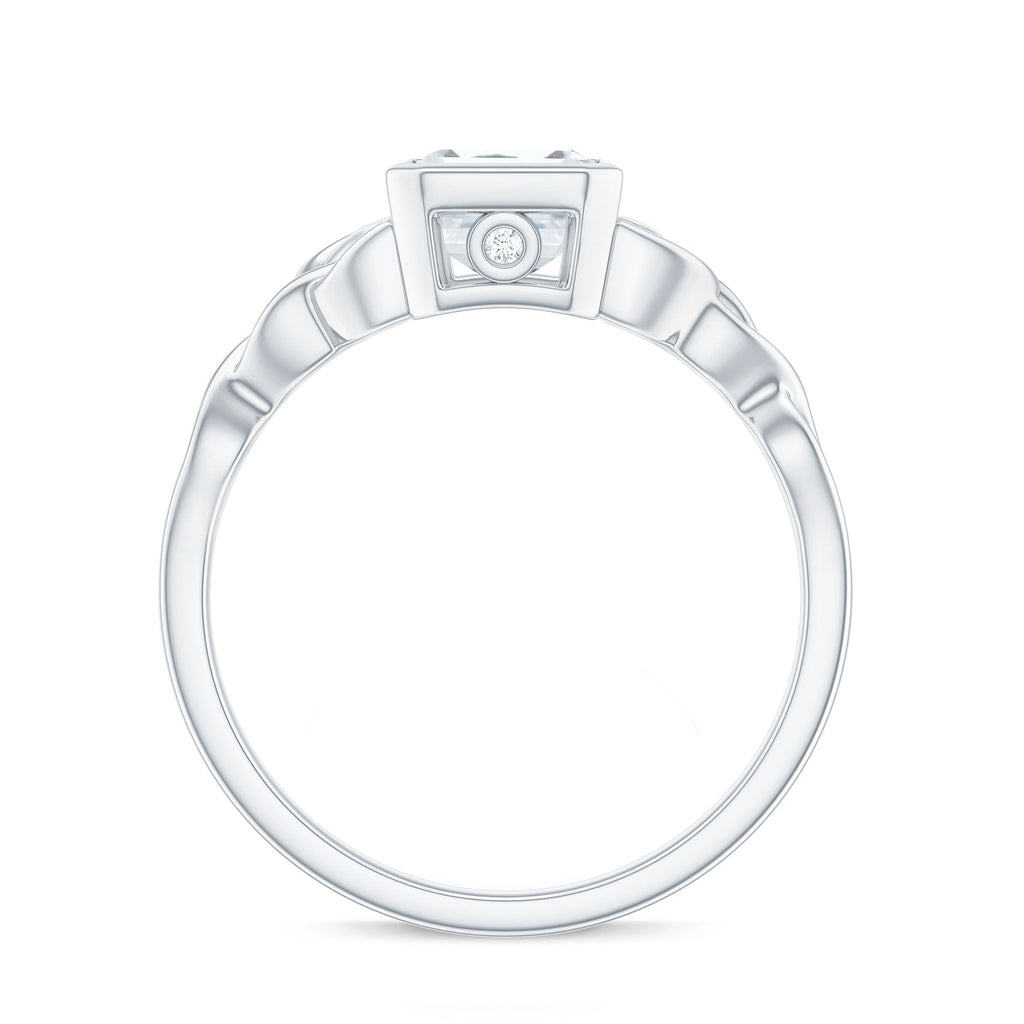 Bezel Set Emerald Cut Moissanite Celtic Engagement Ring