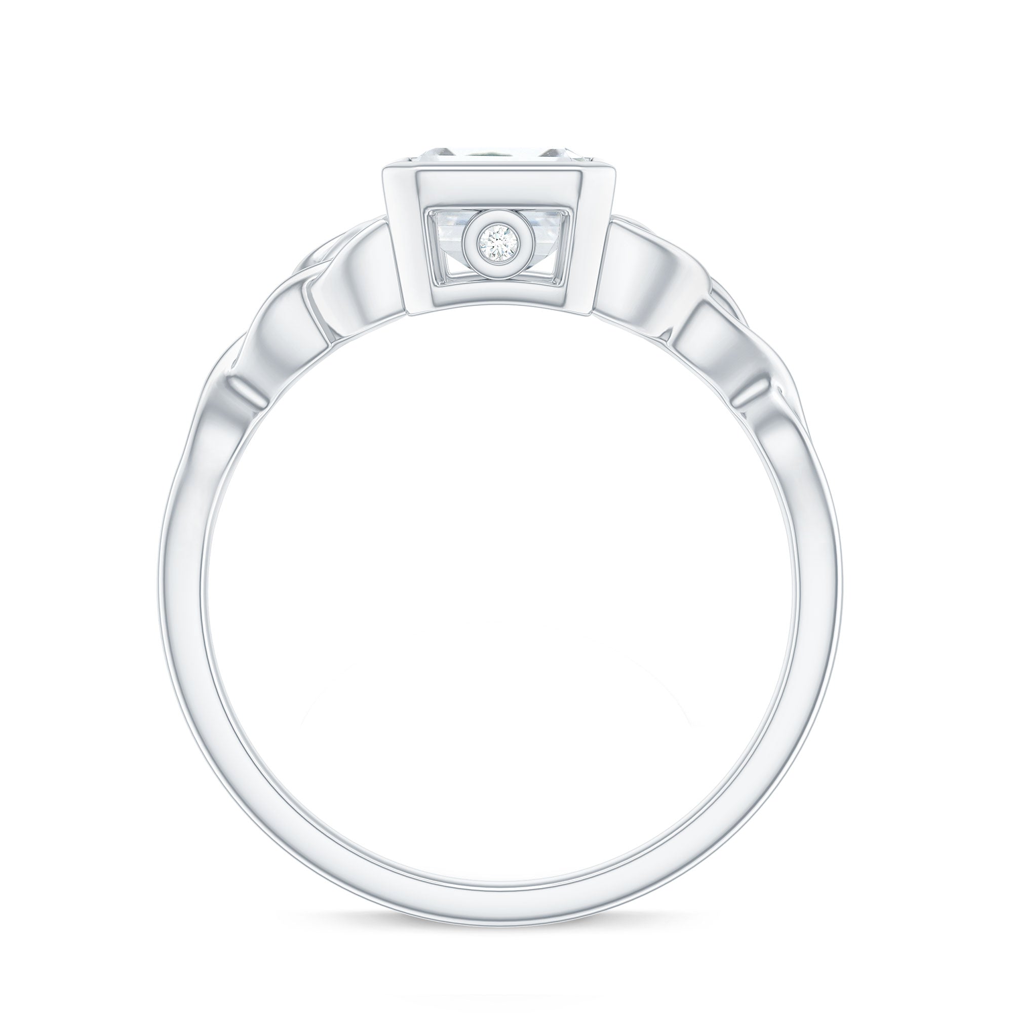 Bezel Set Emerald Cut Moissanite Celtic Engagement Ring
