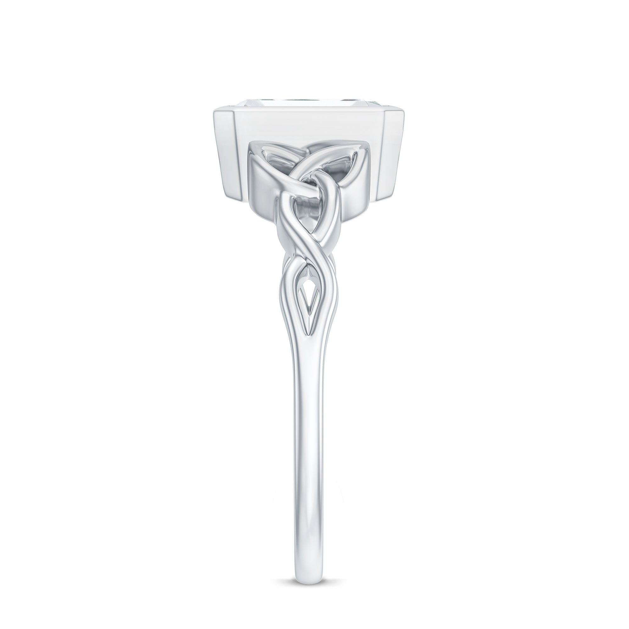 Bezel Set Emerald Cut Moissanite Celtic Engagement Ring