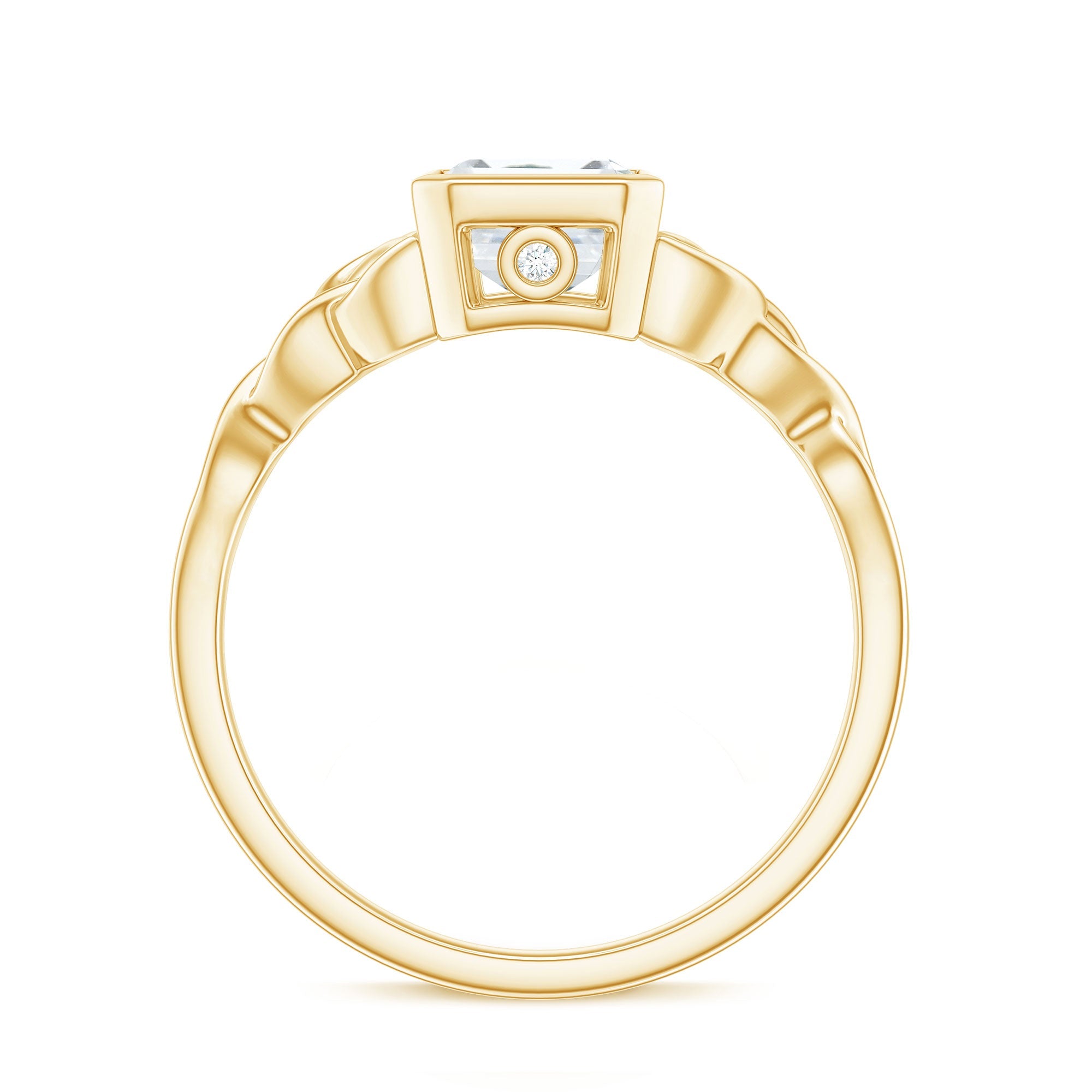 Bezel Set Emerald Cut Moissanite Celtic Engagement Ring
