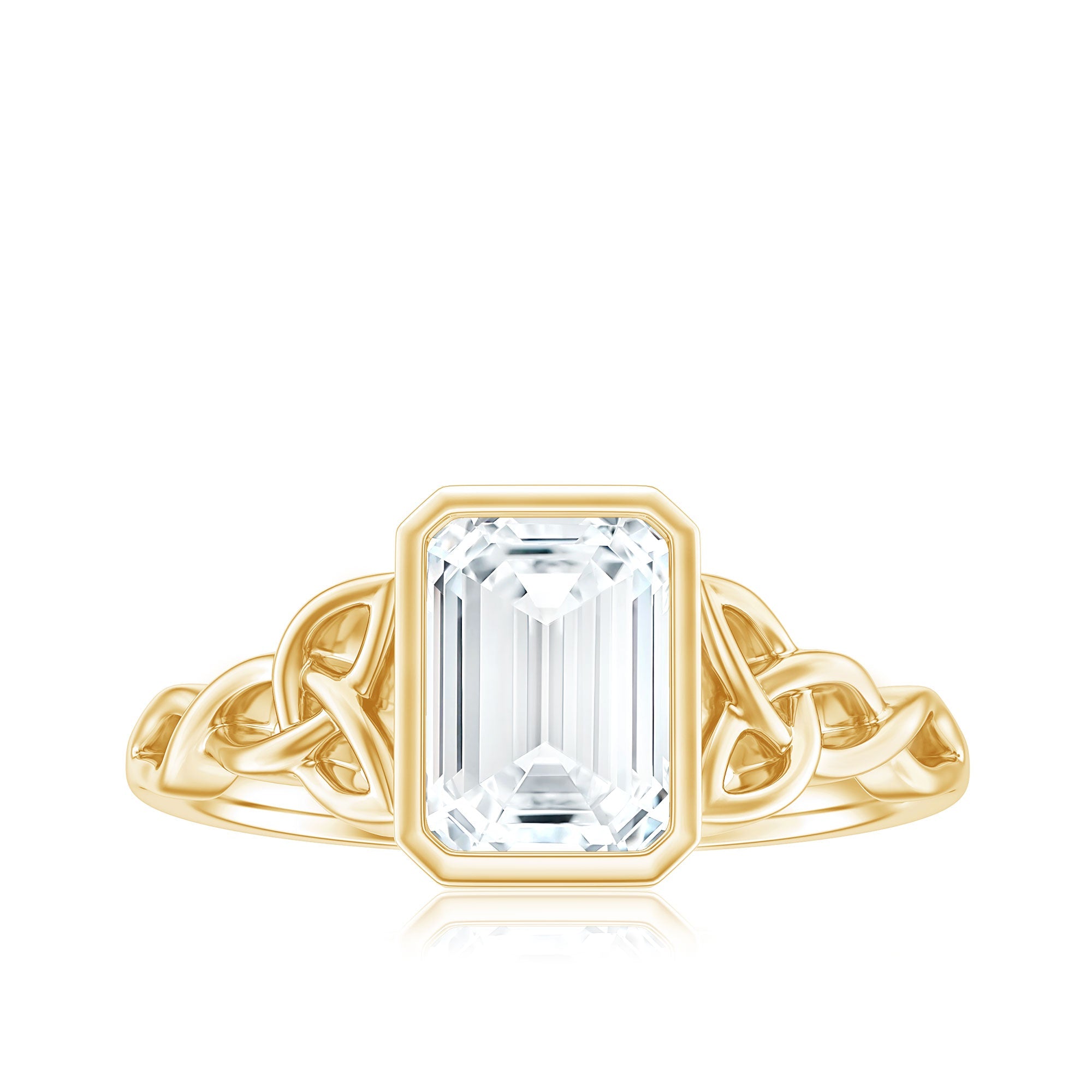 Bezel Set Emerald Cut Moissanite Celtic Engagement Ring