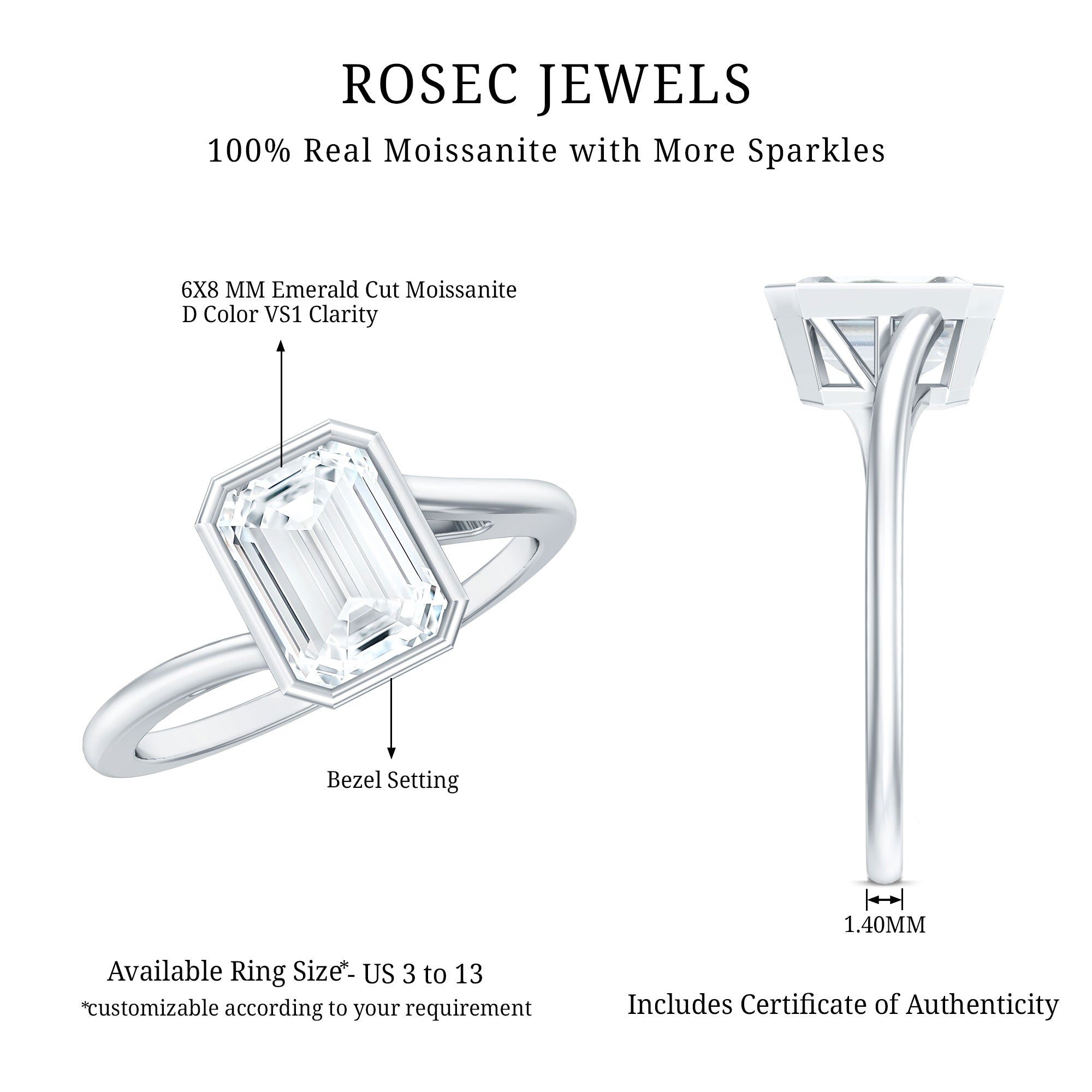2 CT Octagon Cut Moissanite Engagement Ring For Women