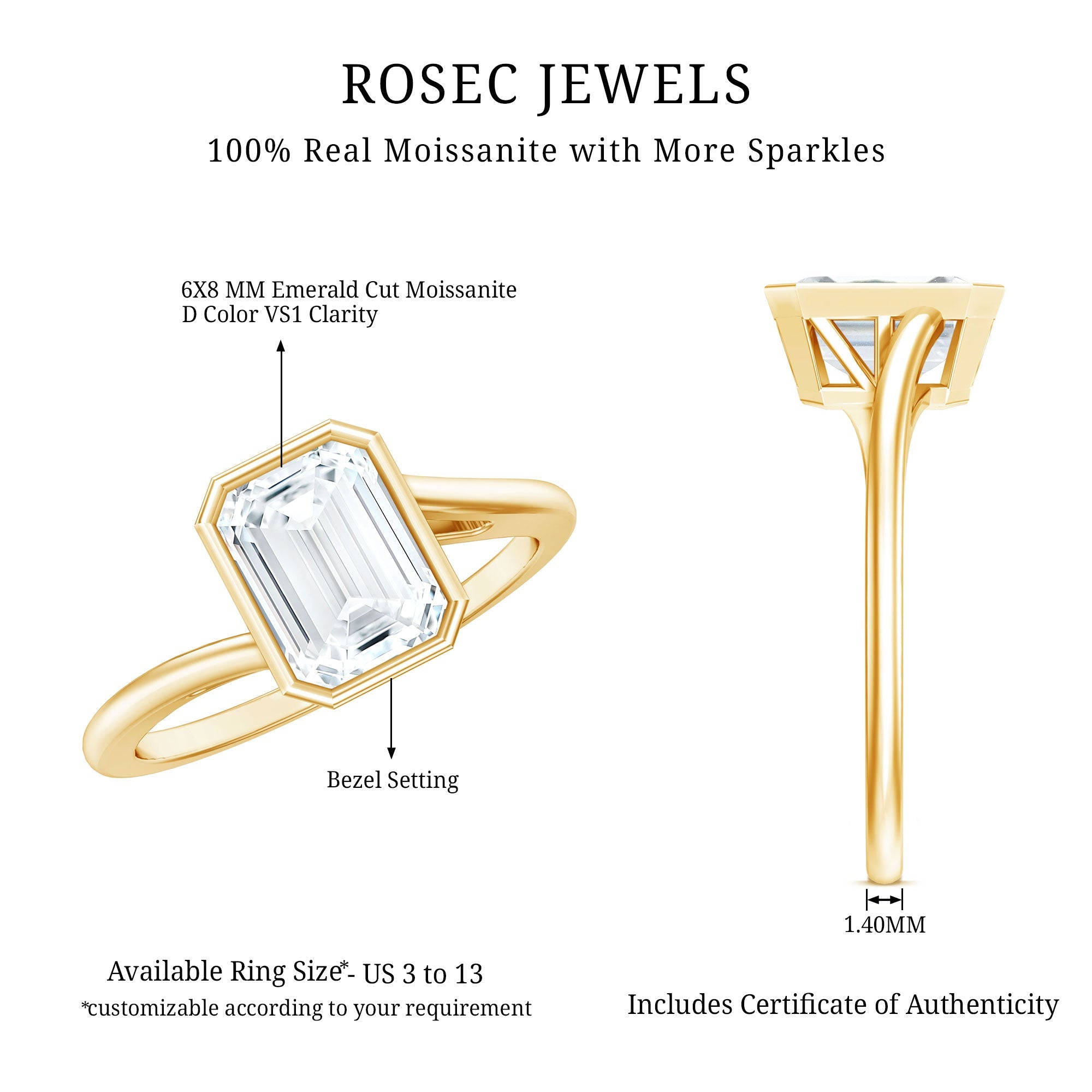 2 CT Octagon Cut Moissanite Engagement Ring For Women