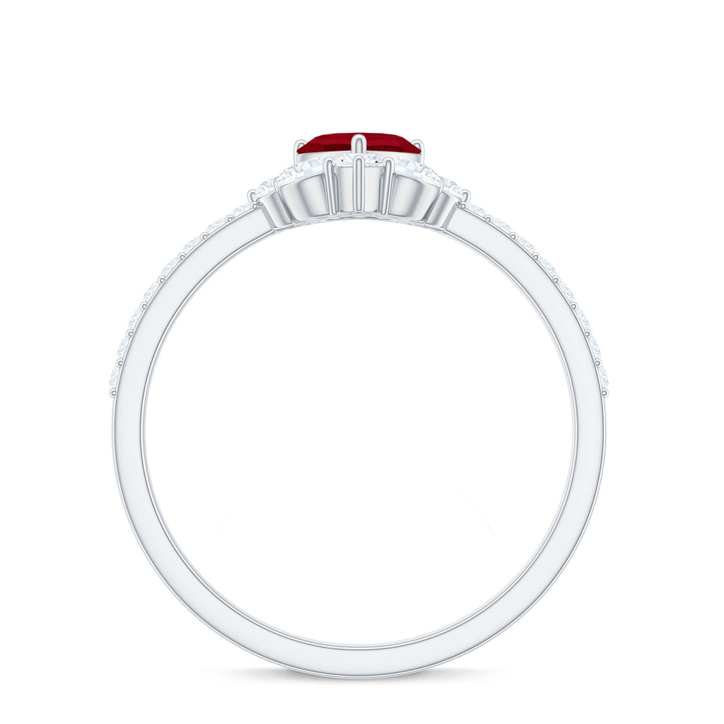 Designer Ruby Heart Solitaire Ring with Diamond Side Stones