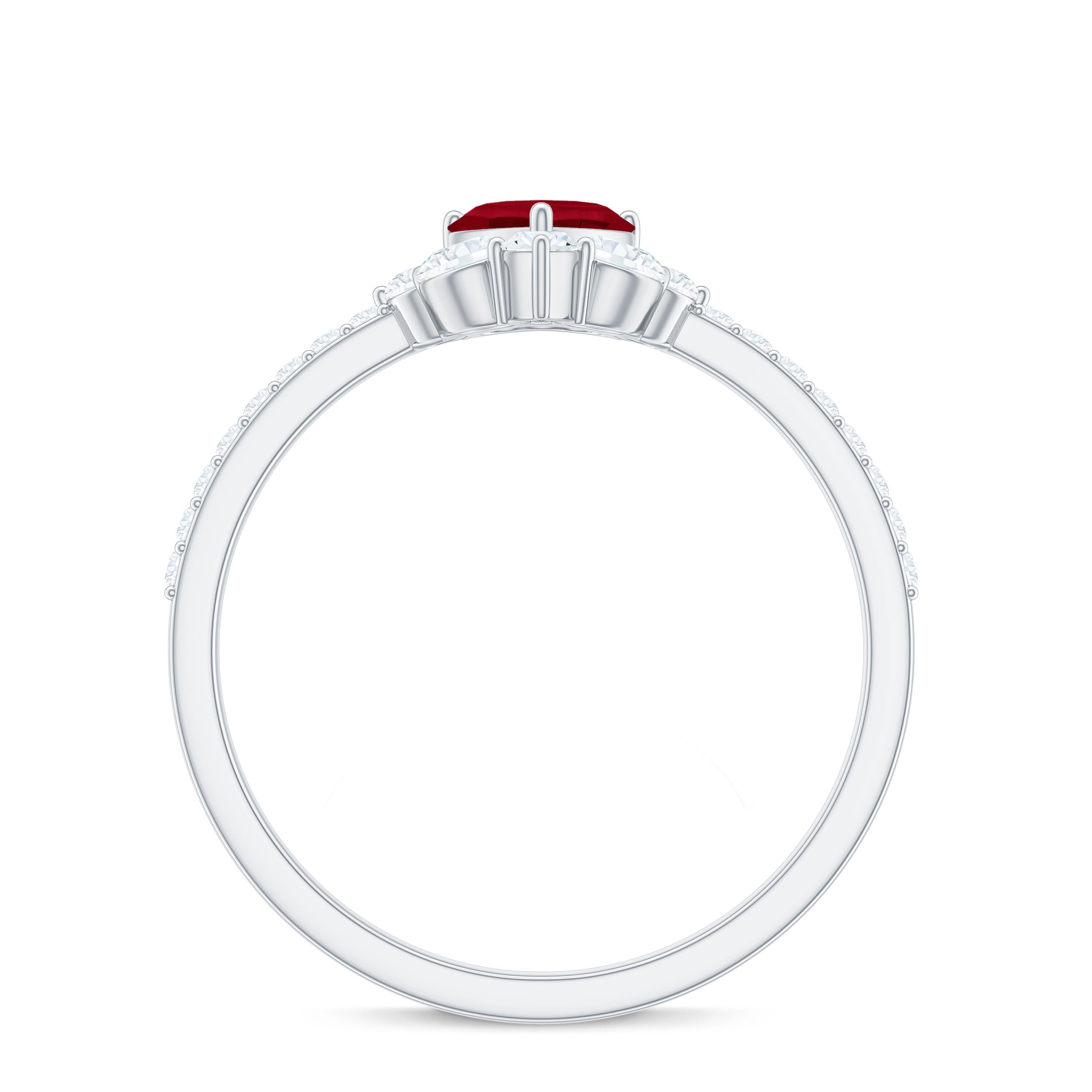 Designer Ruby Heart Solitaire Ring with Diamond Side Stones