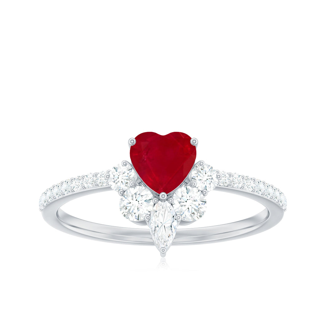 Designer Ruby Heart Solitaire Ring with Diamond Side Stones