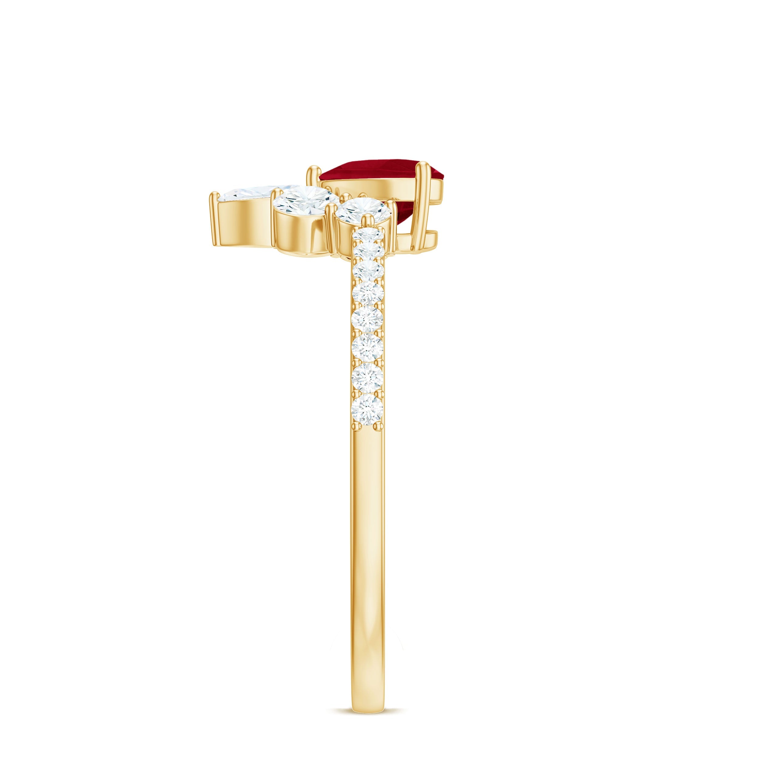 Designer Ruby Heart Solitaire Ring with Diamond Side Stones
