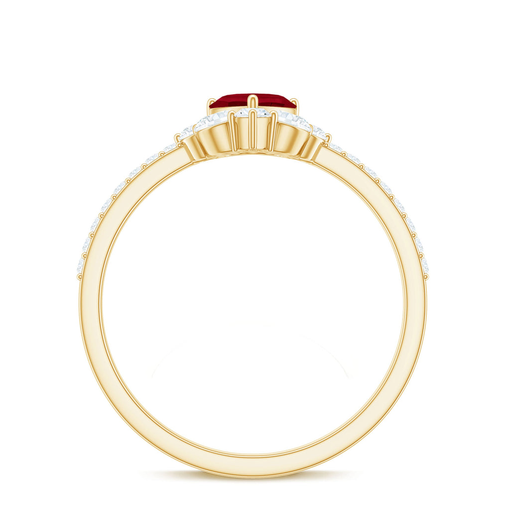 Designer Ruby Heart Solitaire Ring with Diamond Side Stones