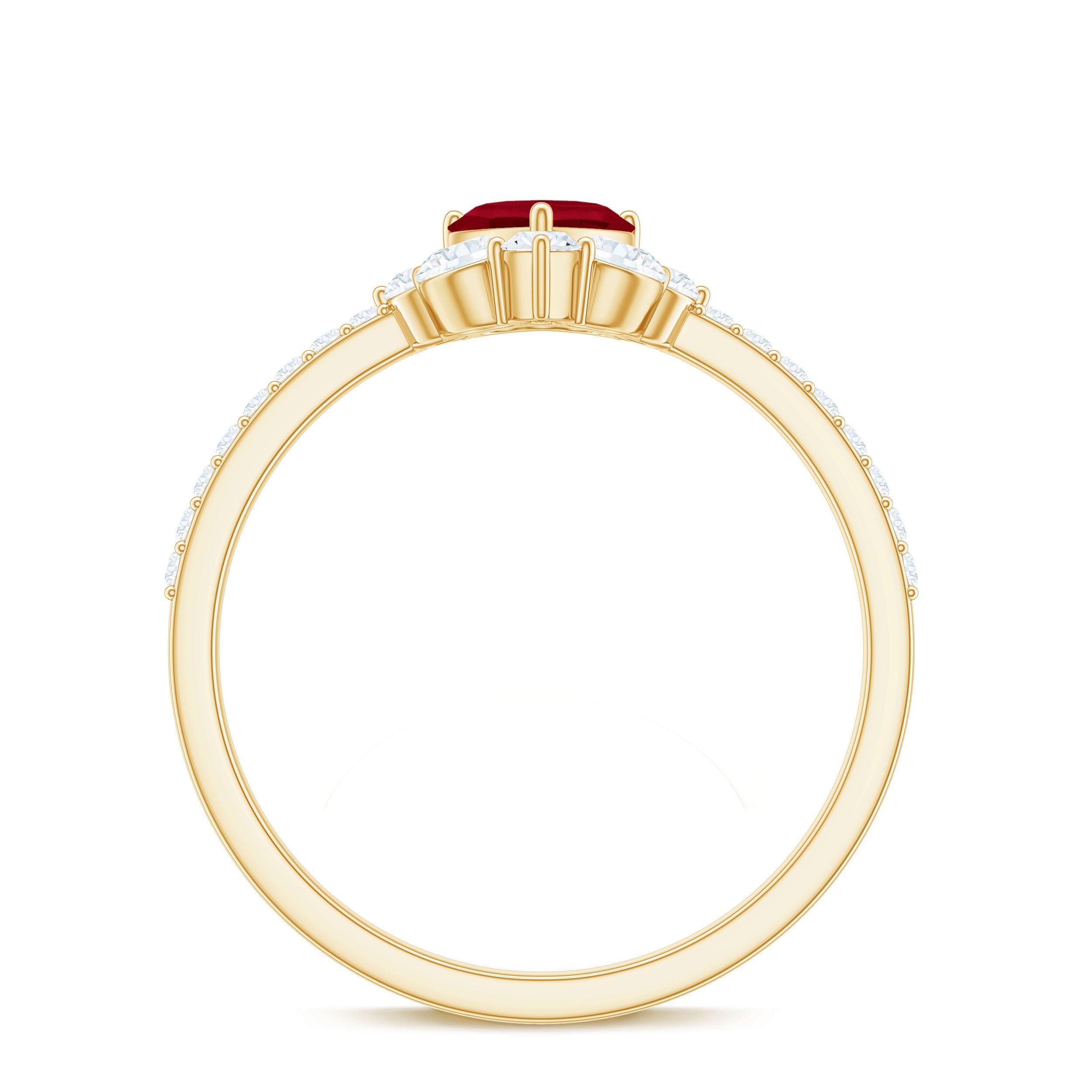 Designer Ruby Heart Solitaire Ring with Diamond Side Stones