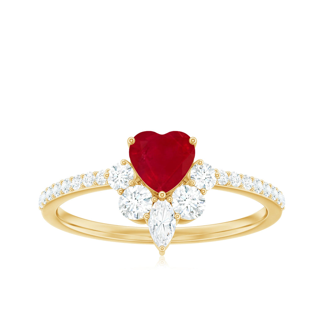 Designer Ruby Heart Solitaire Ring with Diamond Side Stones