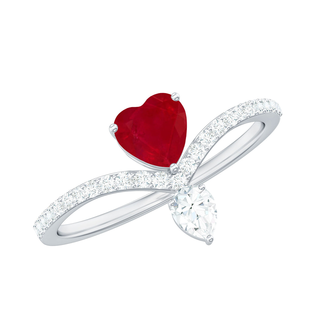 Designer Ruby Heart Engagement Ring with Diamond
