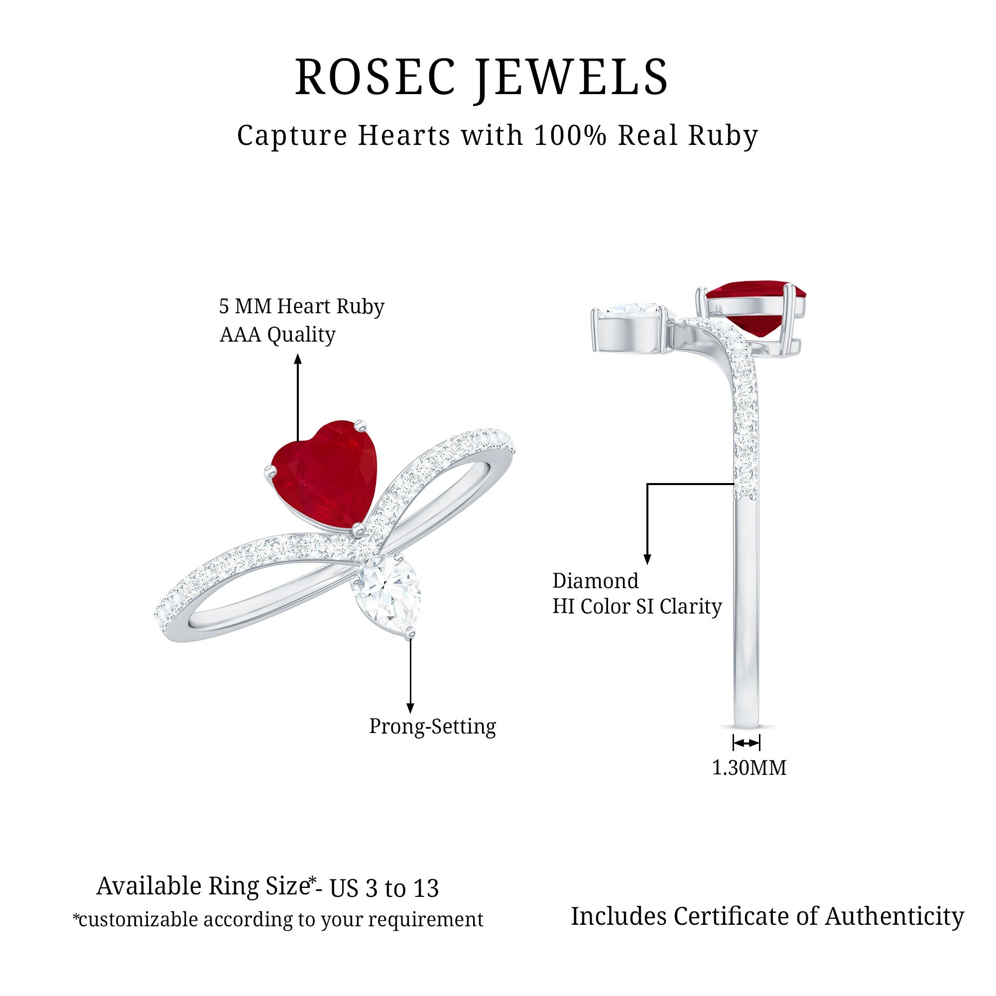 Designer Ruby Heart Engagement Ring with Diamond