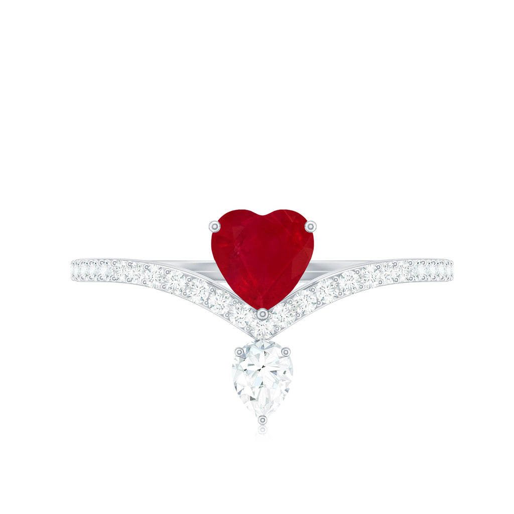 Designer Ruby Heart Engagement Ring with Diamond