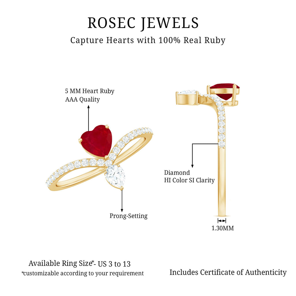 Designer Ruby Heart Engagement Ring with Diamond