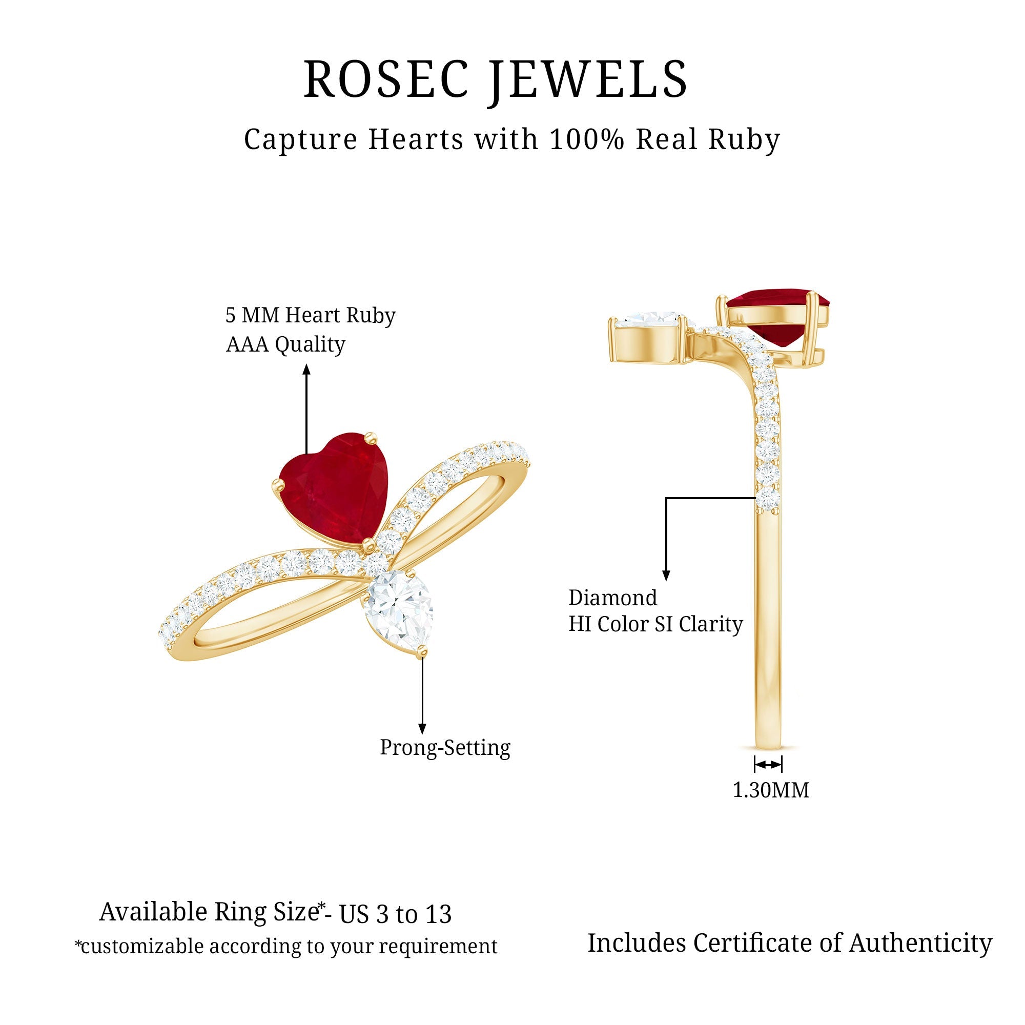 Designer Ruby Heart Engagement Ring with Diamond