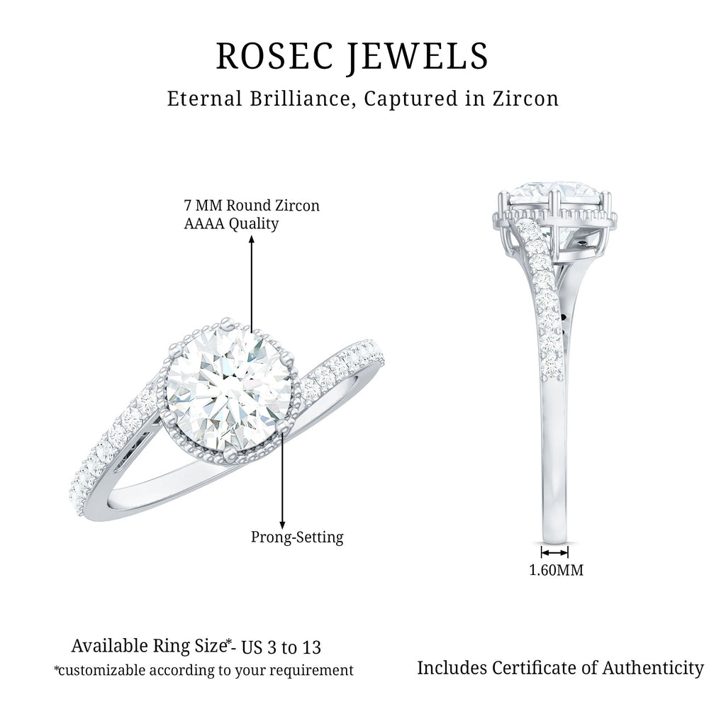 Round Cut Solitaire Zircon Bypass Engagement Ring