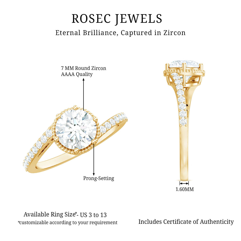 Round Cut Solitaire Zircon Bypass Engagement Ring