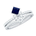 Princess Cut Solitaire Blue Sapphire and Diamond Designer Ring Set