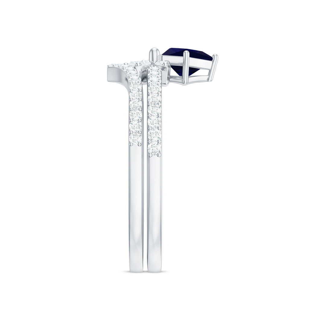 Princess Cut Solitaire Blue Sapphire and Diamond Designer Ring Set