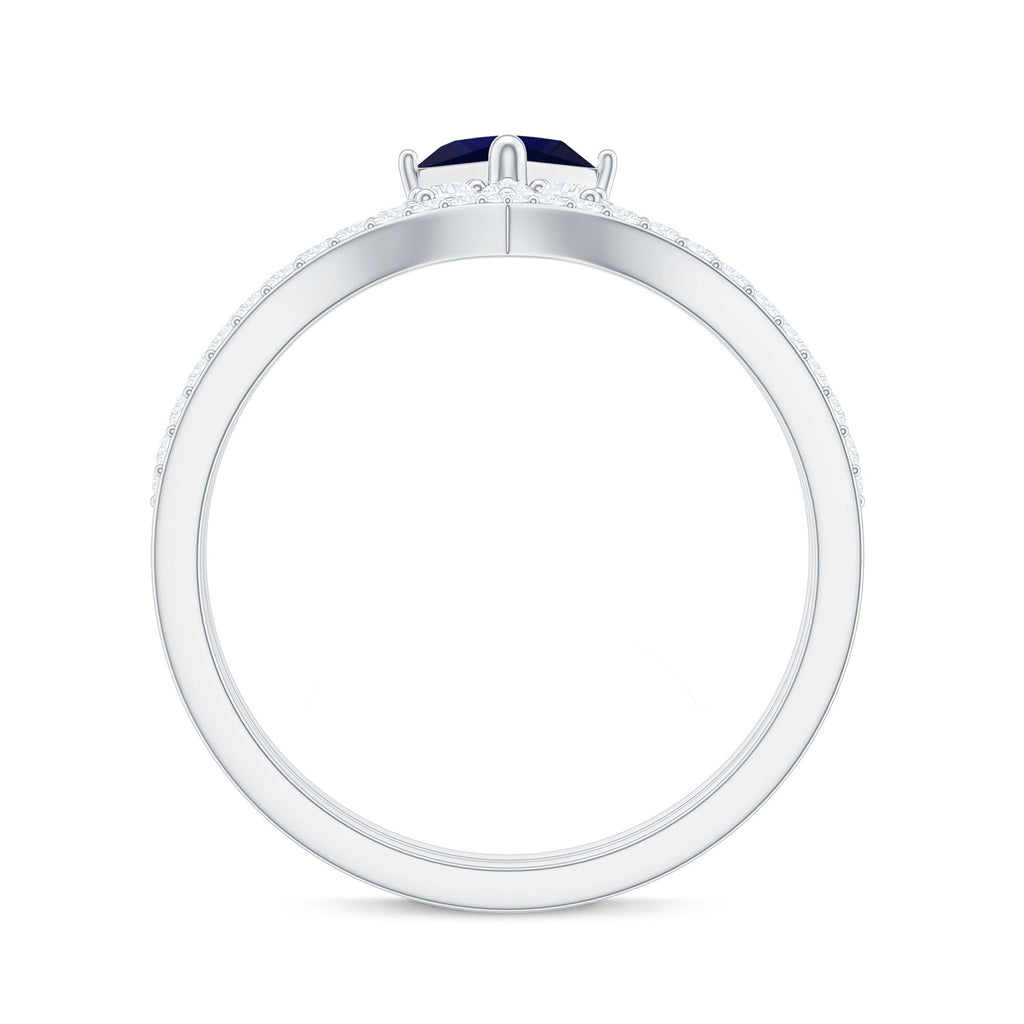 Princess Cut Solitaire Blue Sapphire and Diamond Designer Ring Set