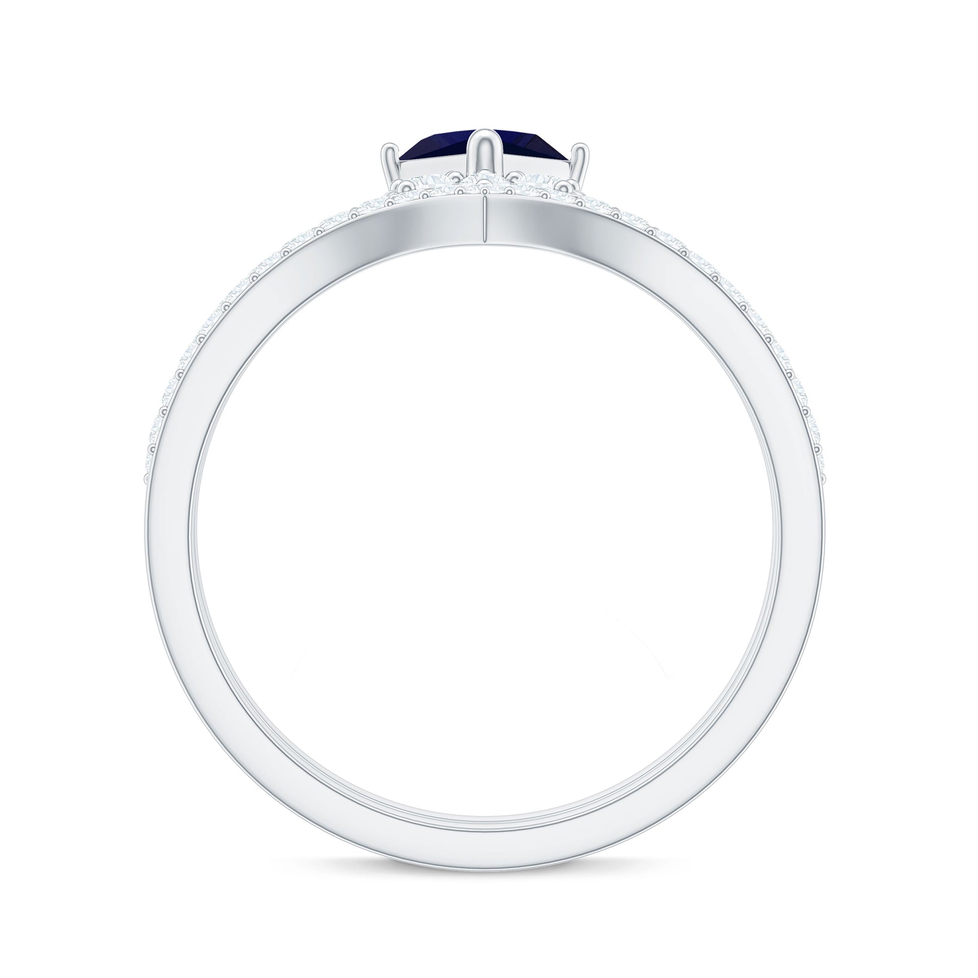 Princess Cut Solitaire Blue Sapphire and Diamond Designer Ring Set