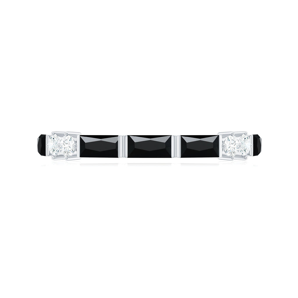 1 CT Baguette Cut Created Black Diamond Half Eternity Ring with Diamond