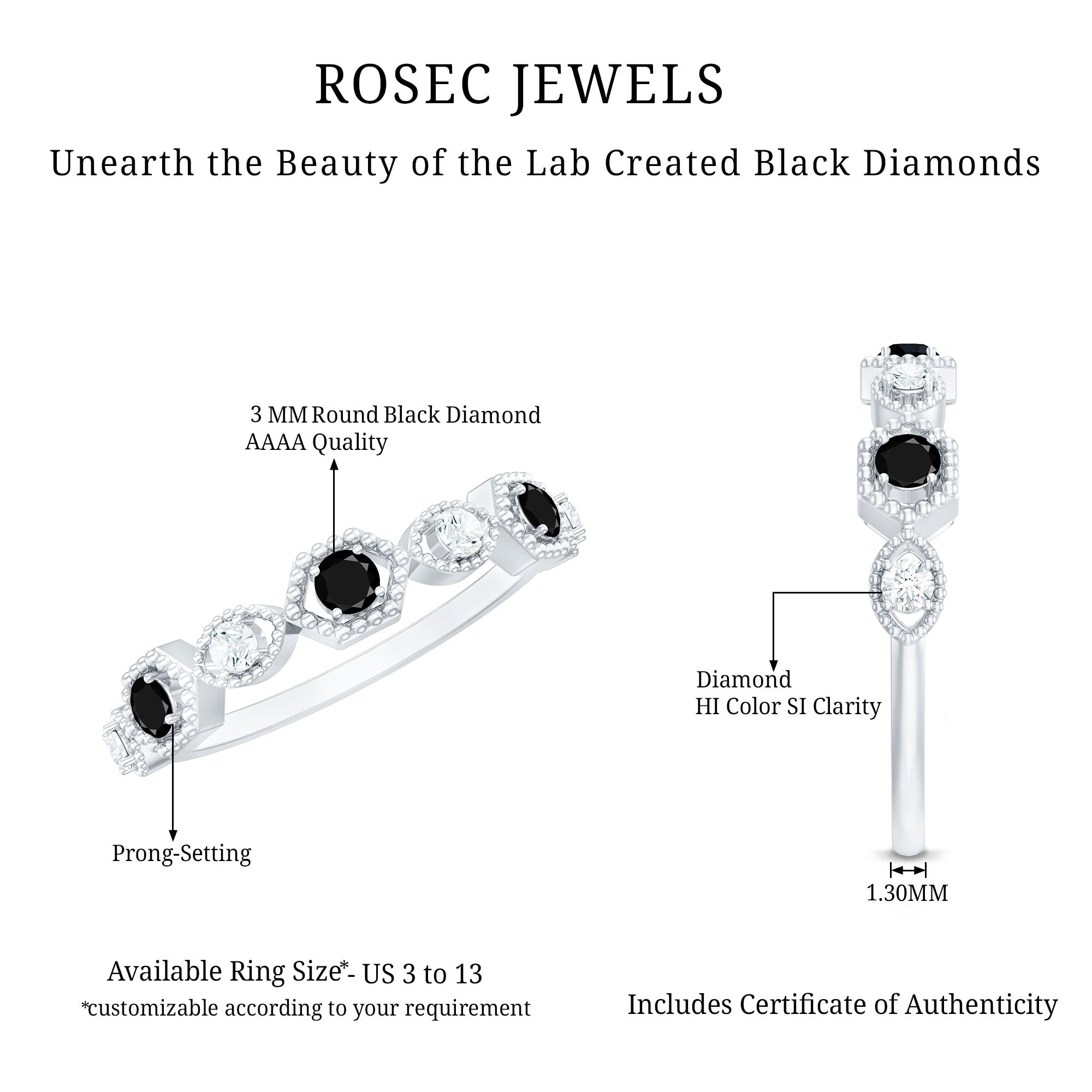 Created Black Diamond Eternity Ring with Diamond