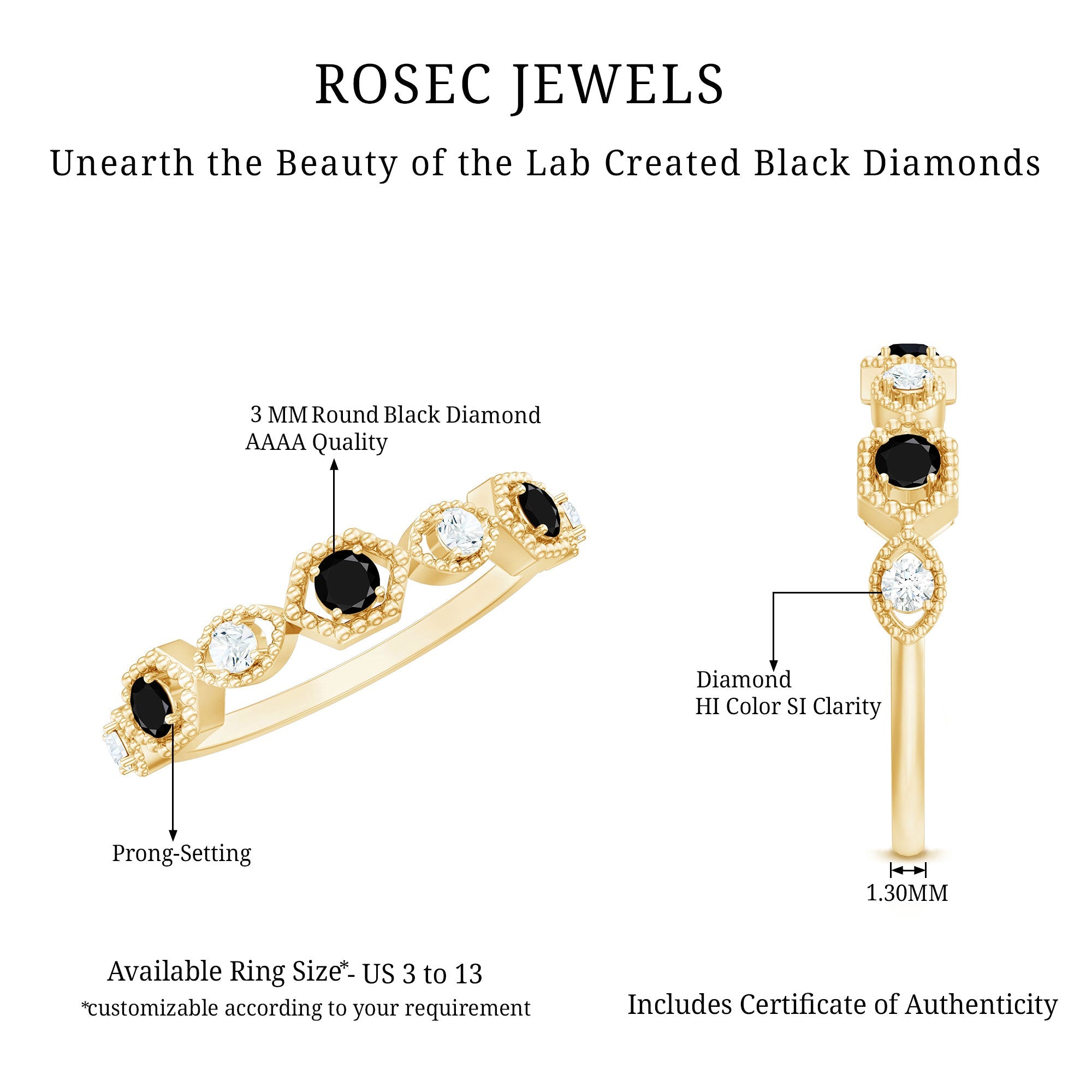 Created Black Diamond Eternity Ring with Diamond