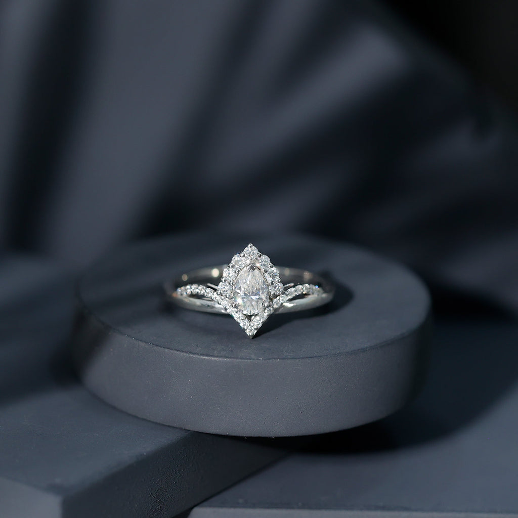 5X7 MM Pear Shaped Certified Moissanite Designer Engagement Ring