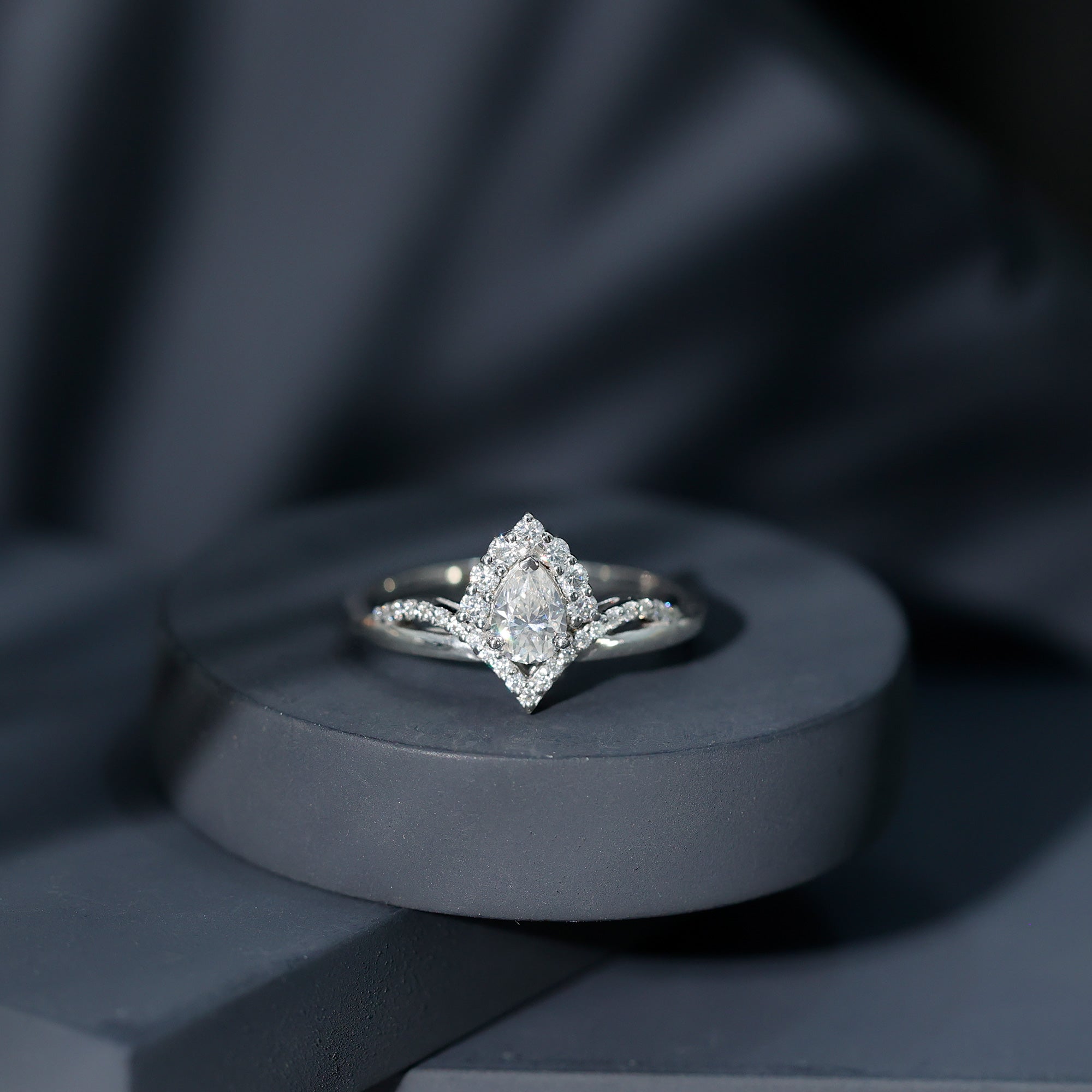 5X7 MM Pear Shaped Certified Moissanite Designer Engagement Ring