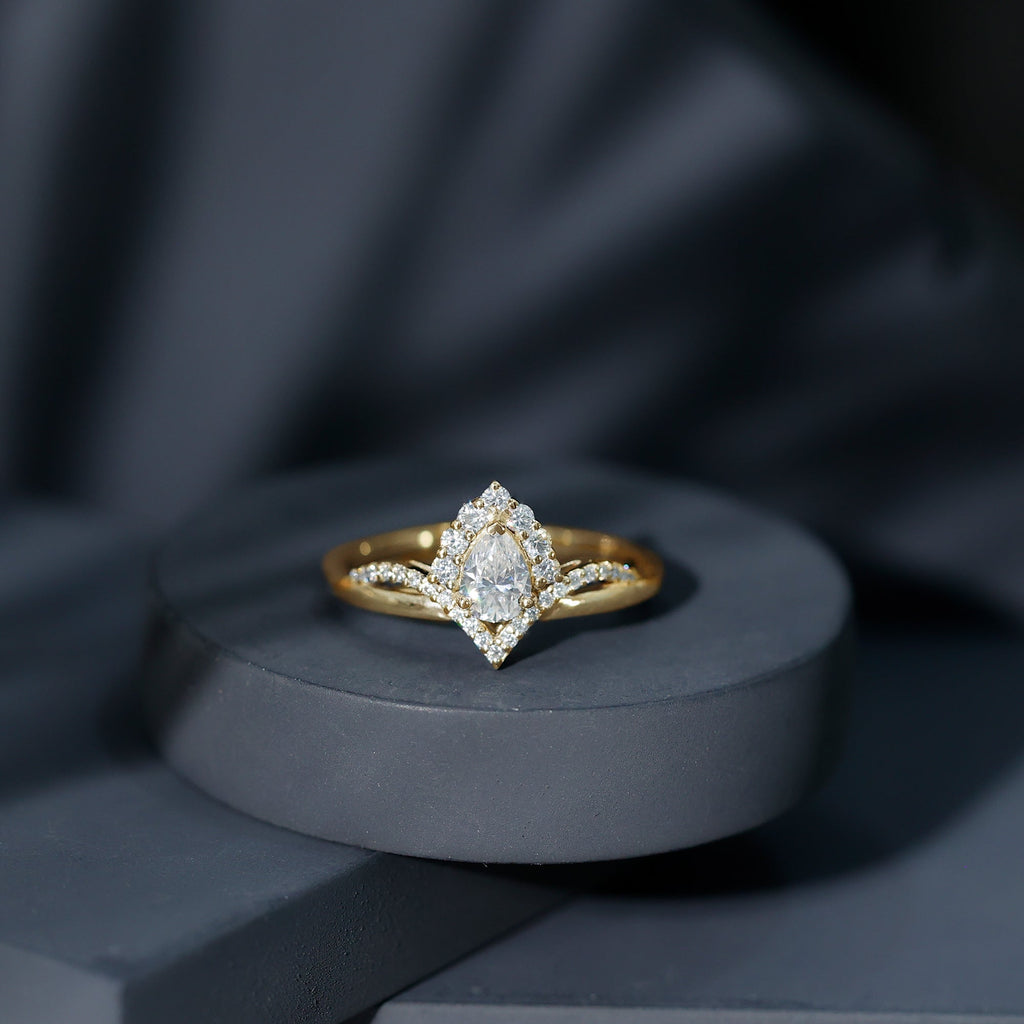 5X7 MM Pear Shaped Certified Moissanite Designer Engagement Ring