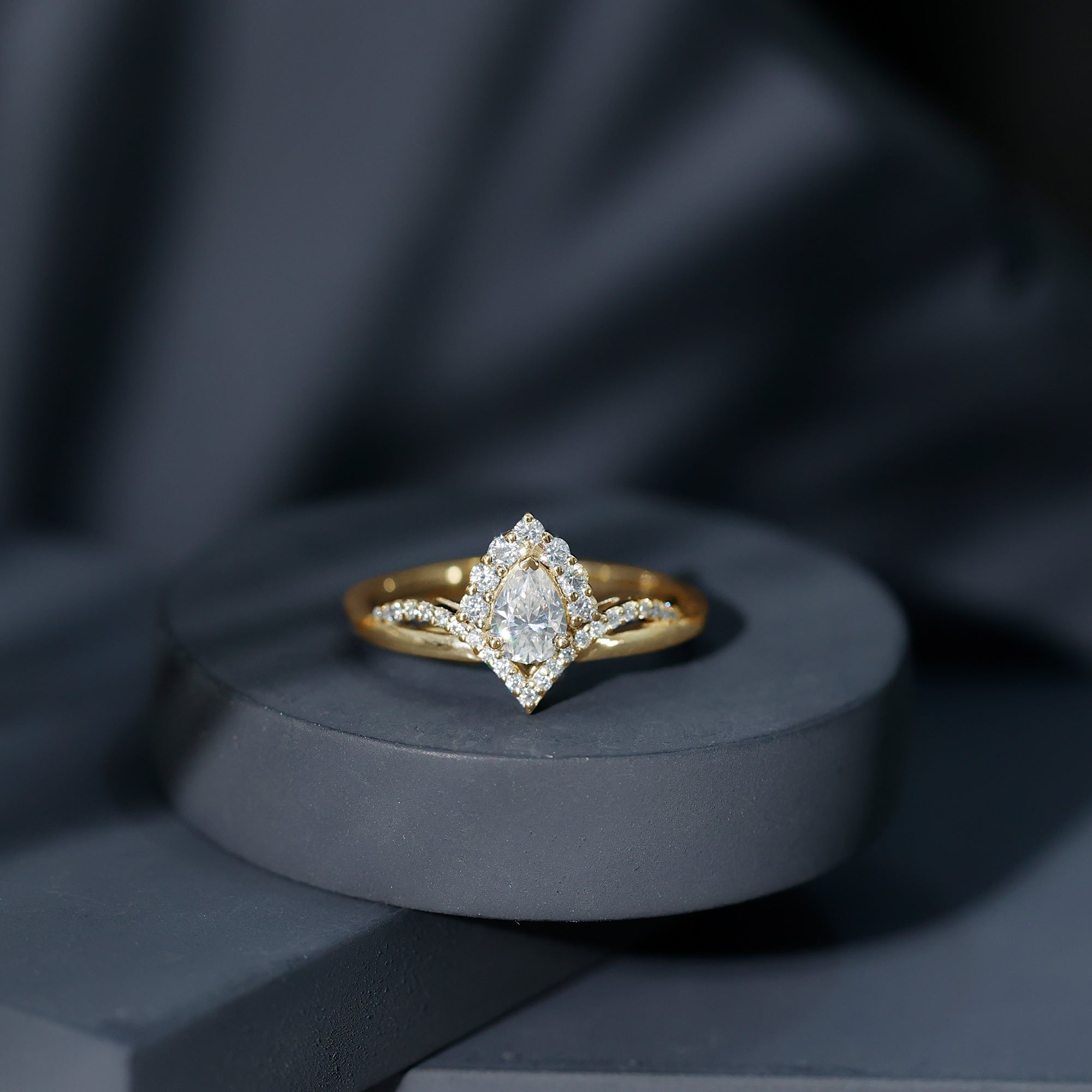 5X7 MM Pear Shaped Certified Moissanite Designer Engagement Ring