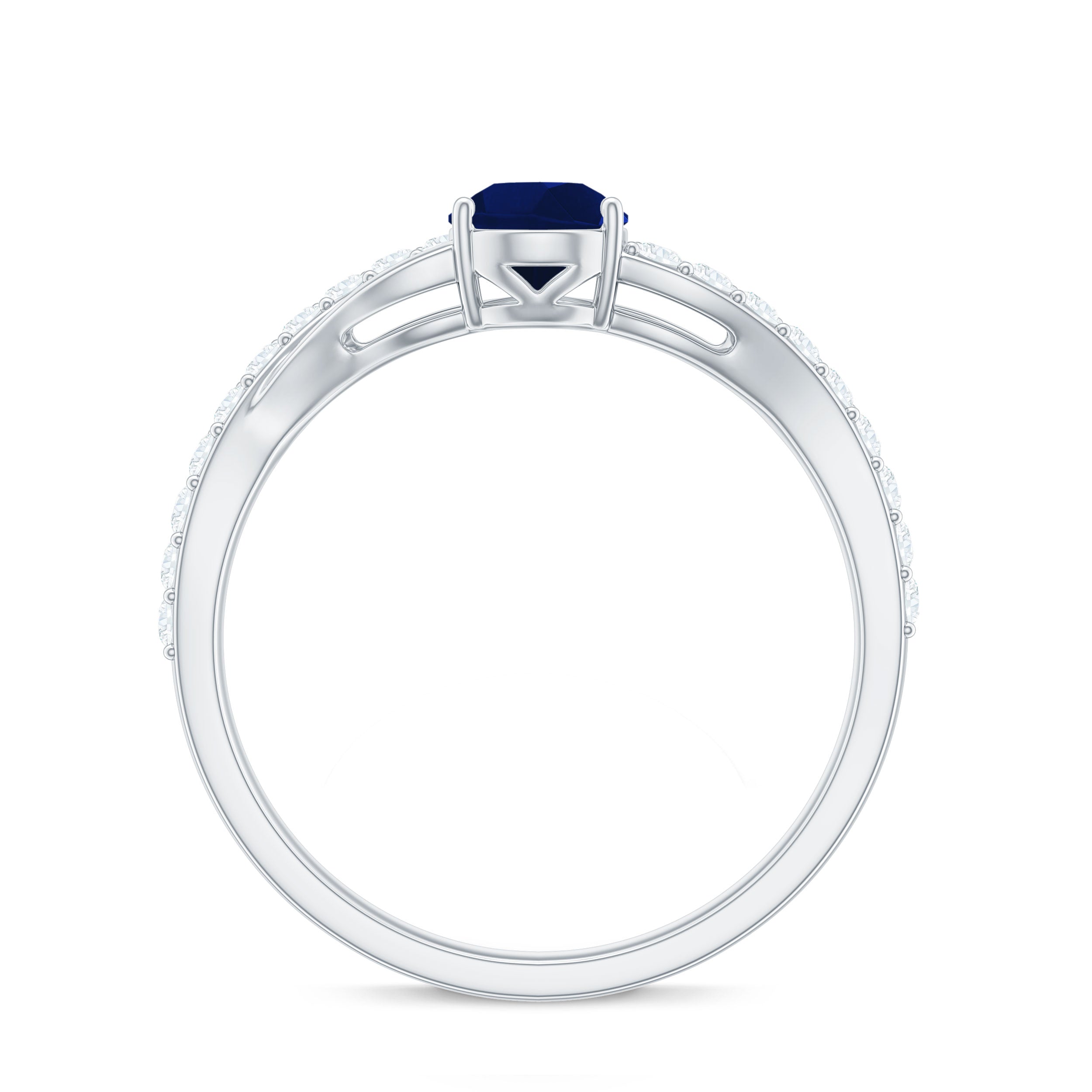 Pear Cut Blue Sapphire Solitaire Split Shank Ring with Diamond
