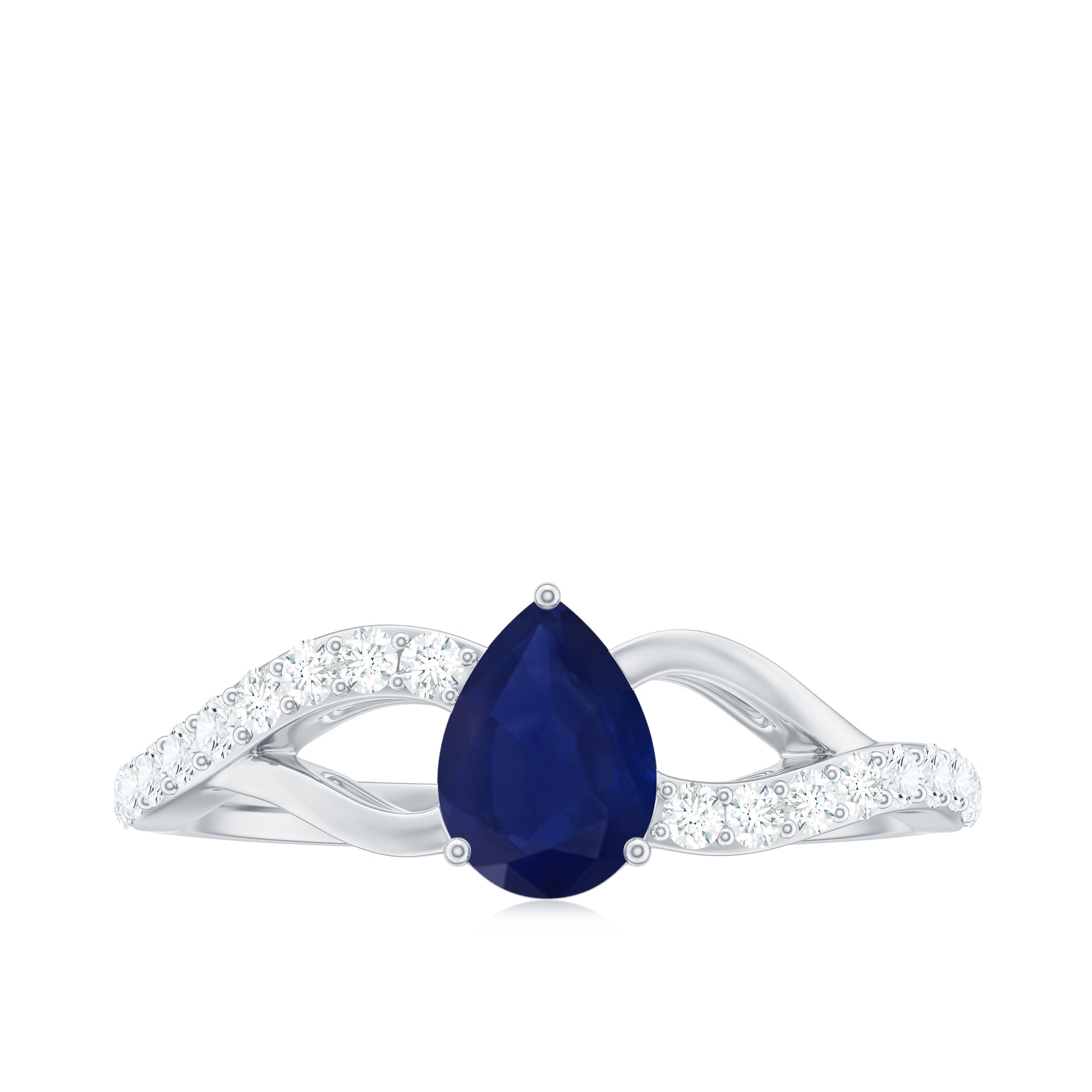 Pear Cut Blue Sapphire Solitaire Split Shank Ring with Diamond