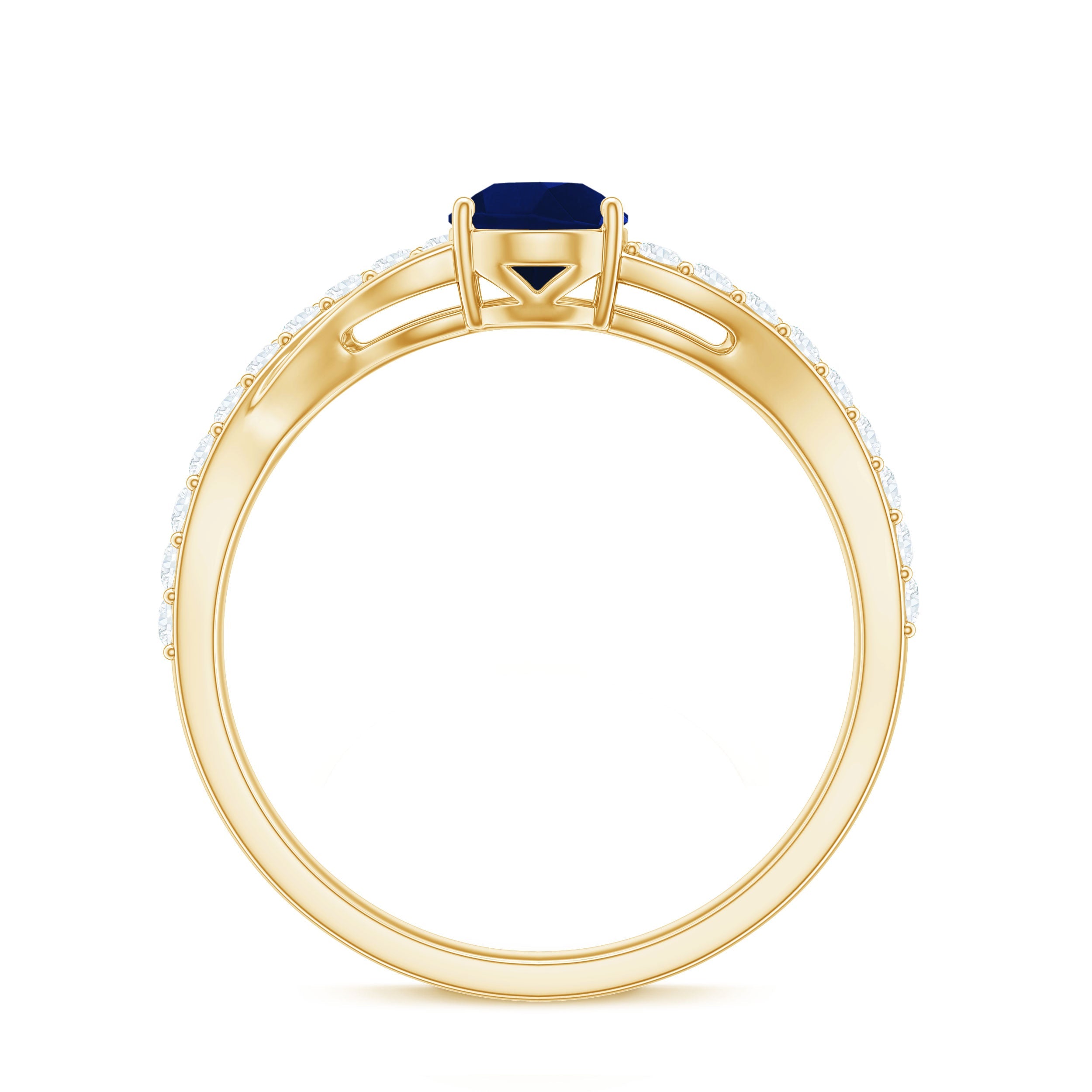 Pear Cut Blue Sapphire Solitaire Split Shank Ring with Diamond