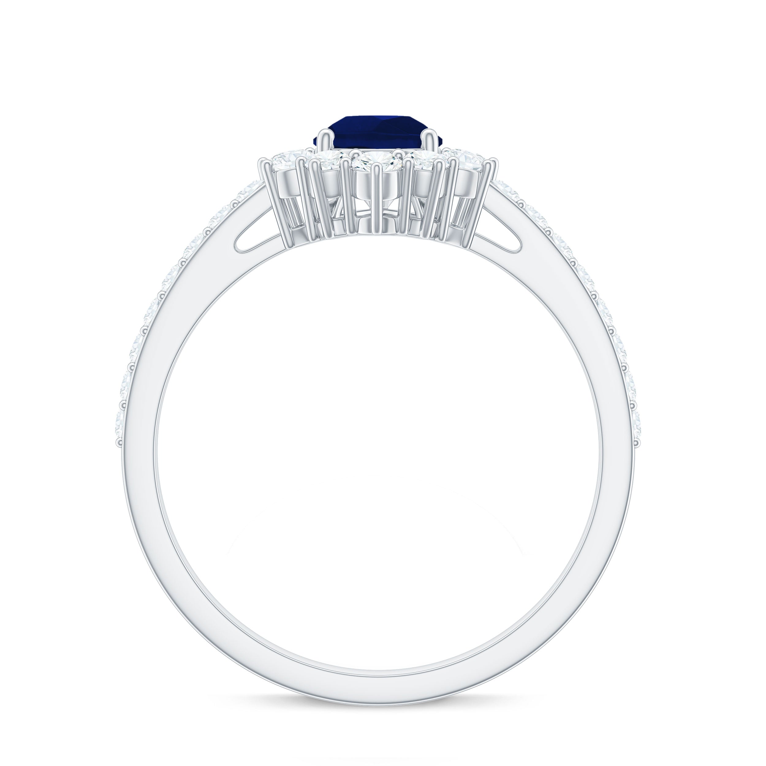 Blue Sapphire Teardrop Solitaire Ring with Diamond Accent