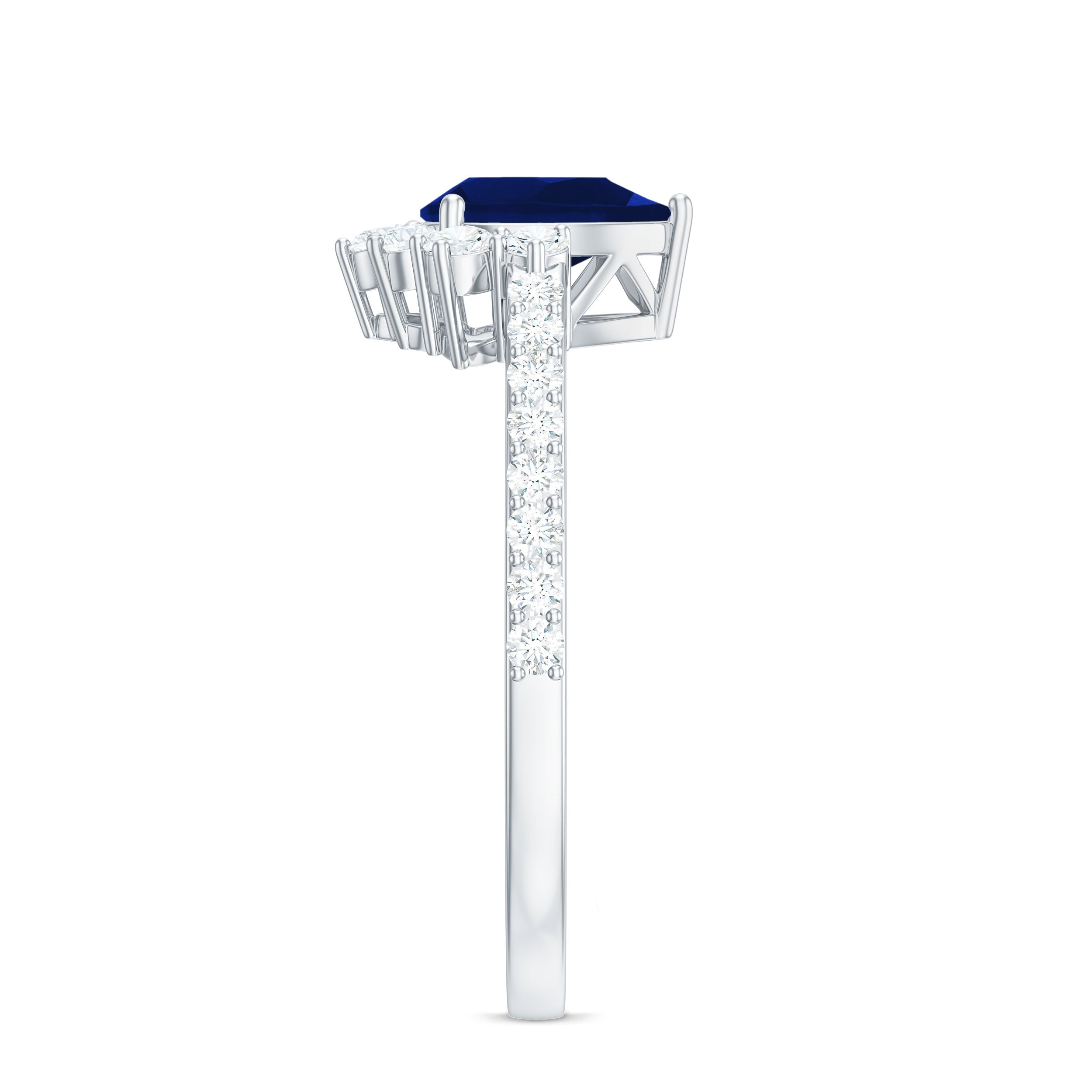 Blue Sapphire Teardrop Solitaire Ring with Diamond Accent