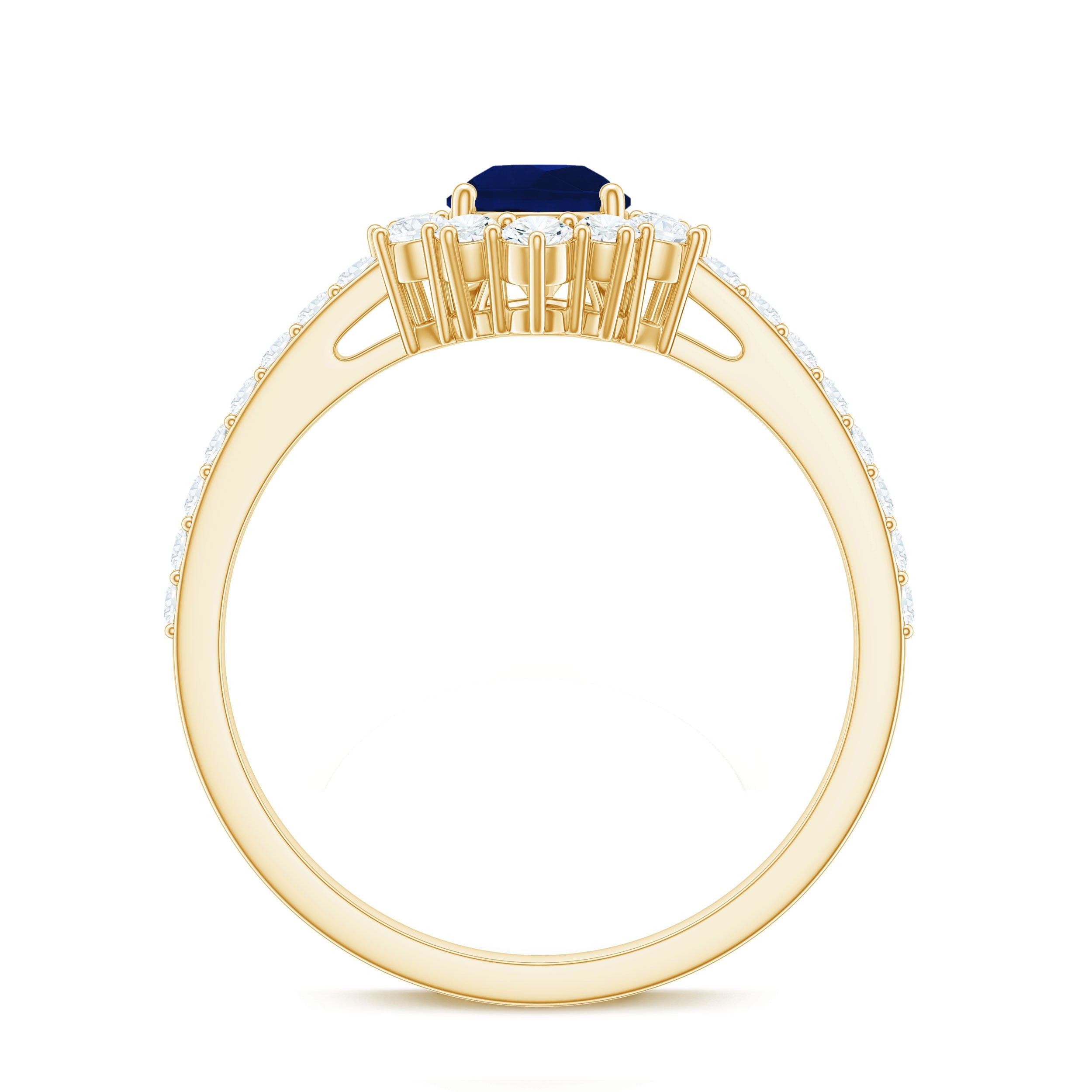 Blue Sapphire Teardrop Solitaire Ring with Diamond Accent