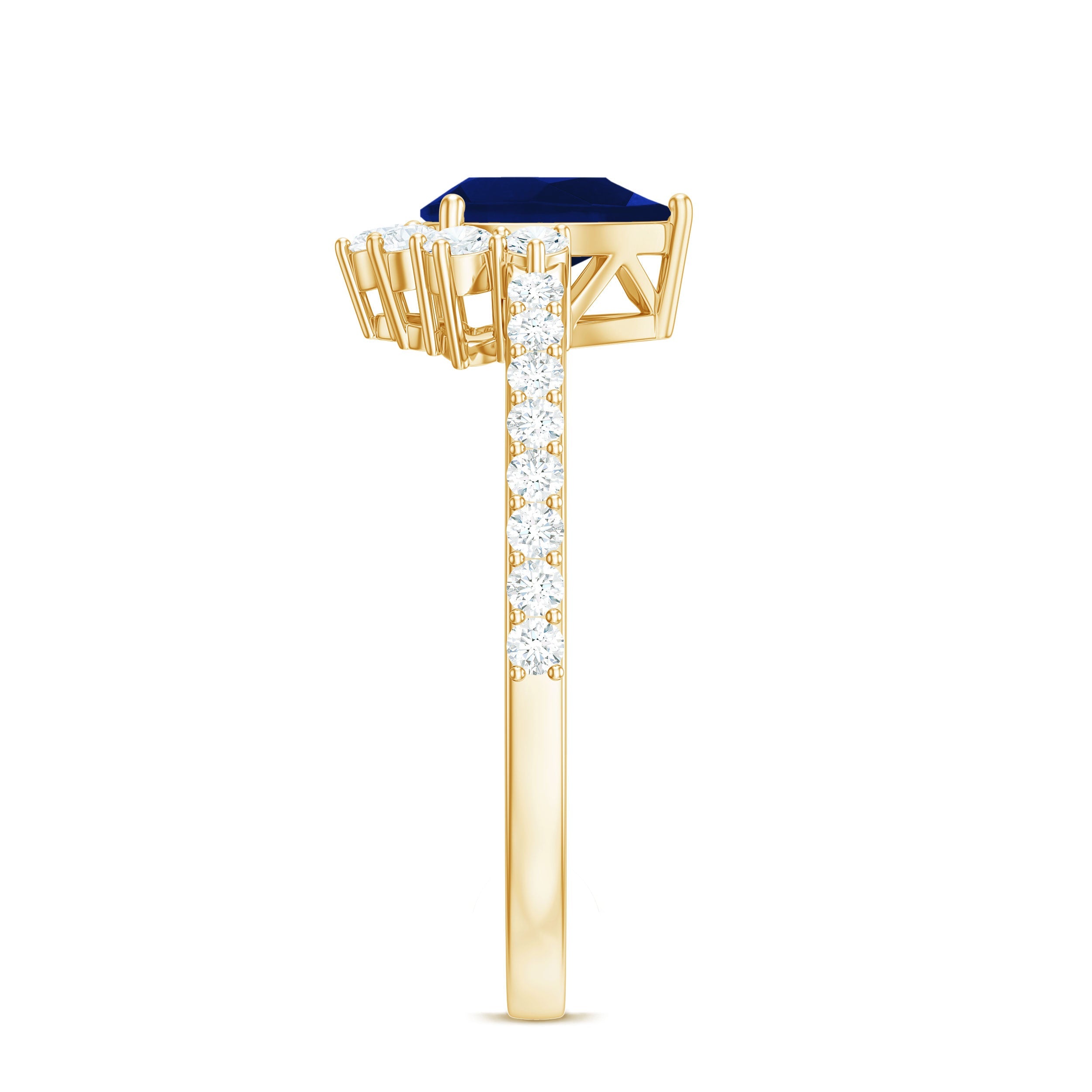 Blue Sapphire Teardrop Solitaire Ring with Diamond Accent