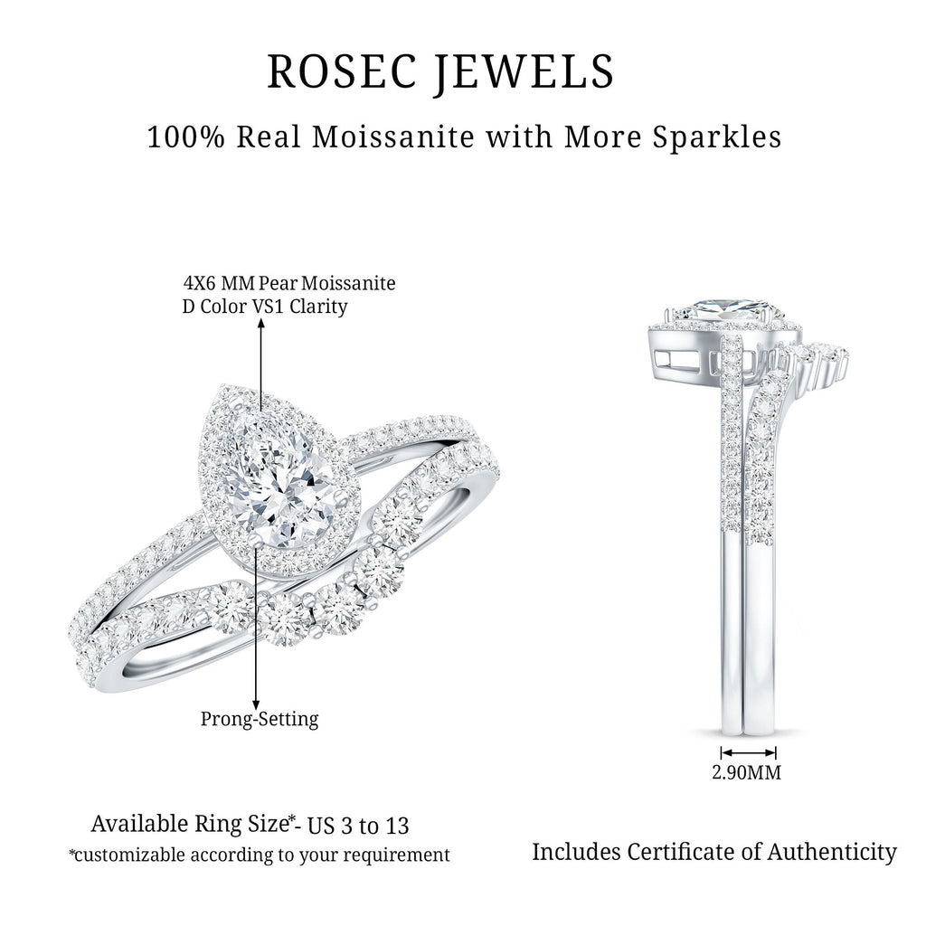 1.50 CT Certified Moissanite Designer Teardrop Ring Set